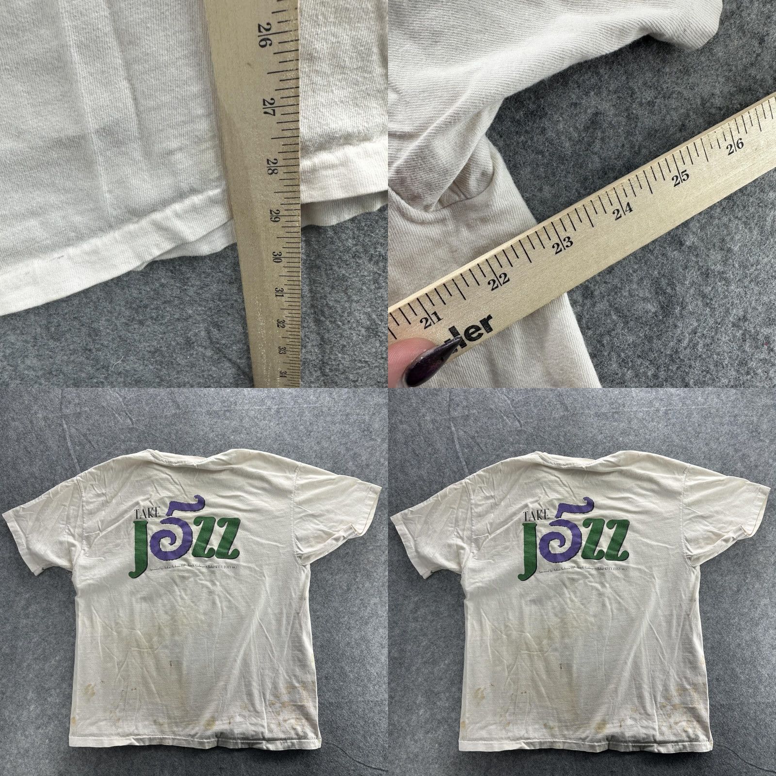 Hanes VINTAGE Arkansas Arts Center Shirt XL White Take Five Jazz Graphic 90s USA Mens Size US XL / EU 56 / 4 - 9 Thumbnail