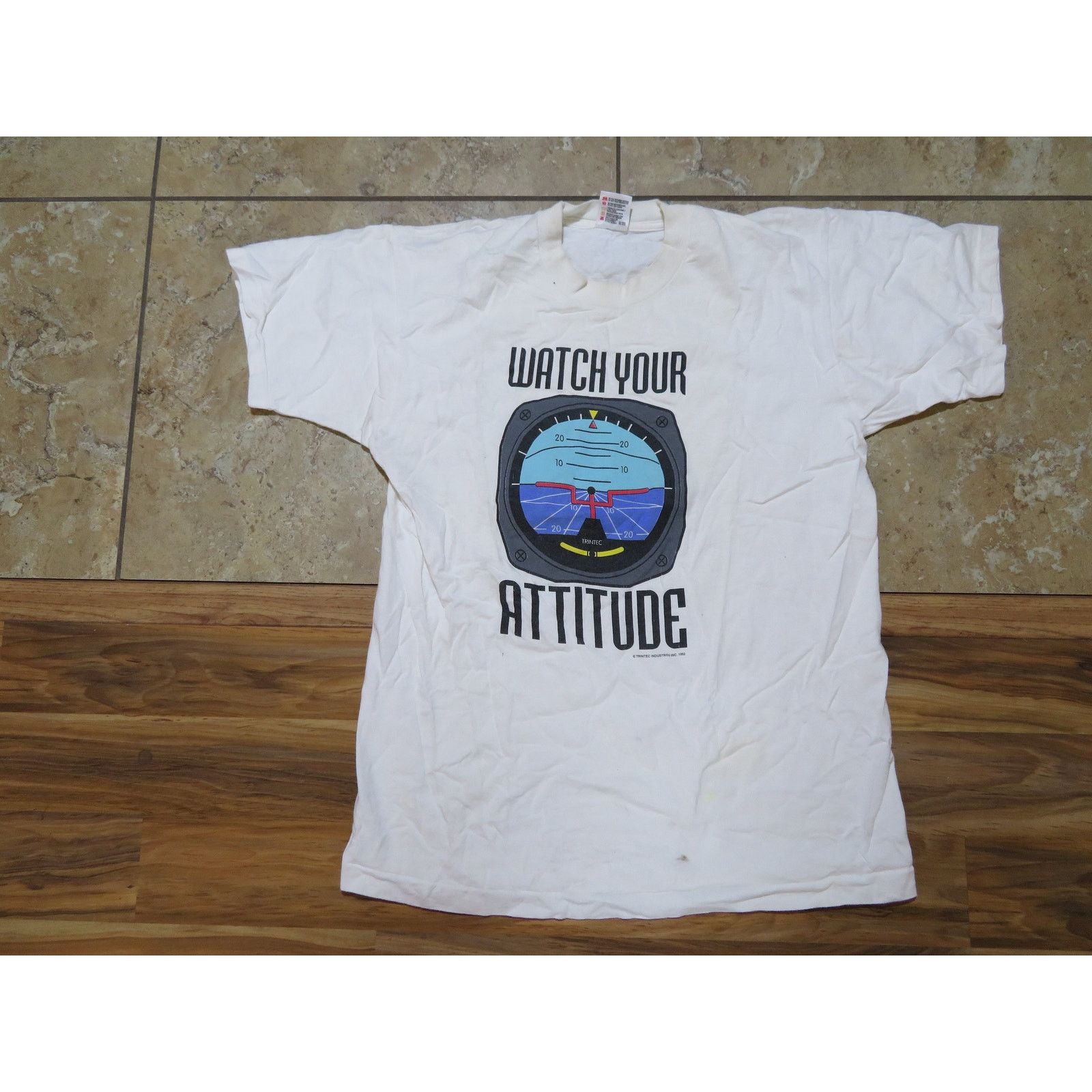 Fruit Of The Loom 90s 'Watch Your Attitude' Parody T-Shirt, Aeronautical Sz L Size US L / EU 52-54 / 3 - 1 Thumbnail