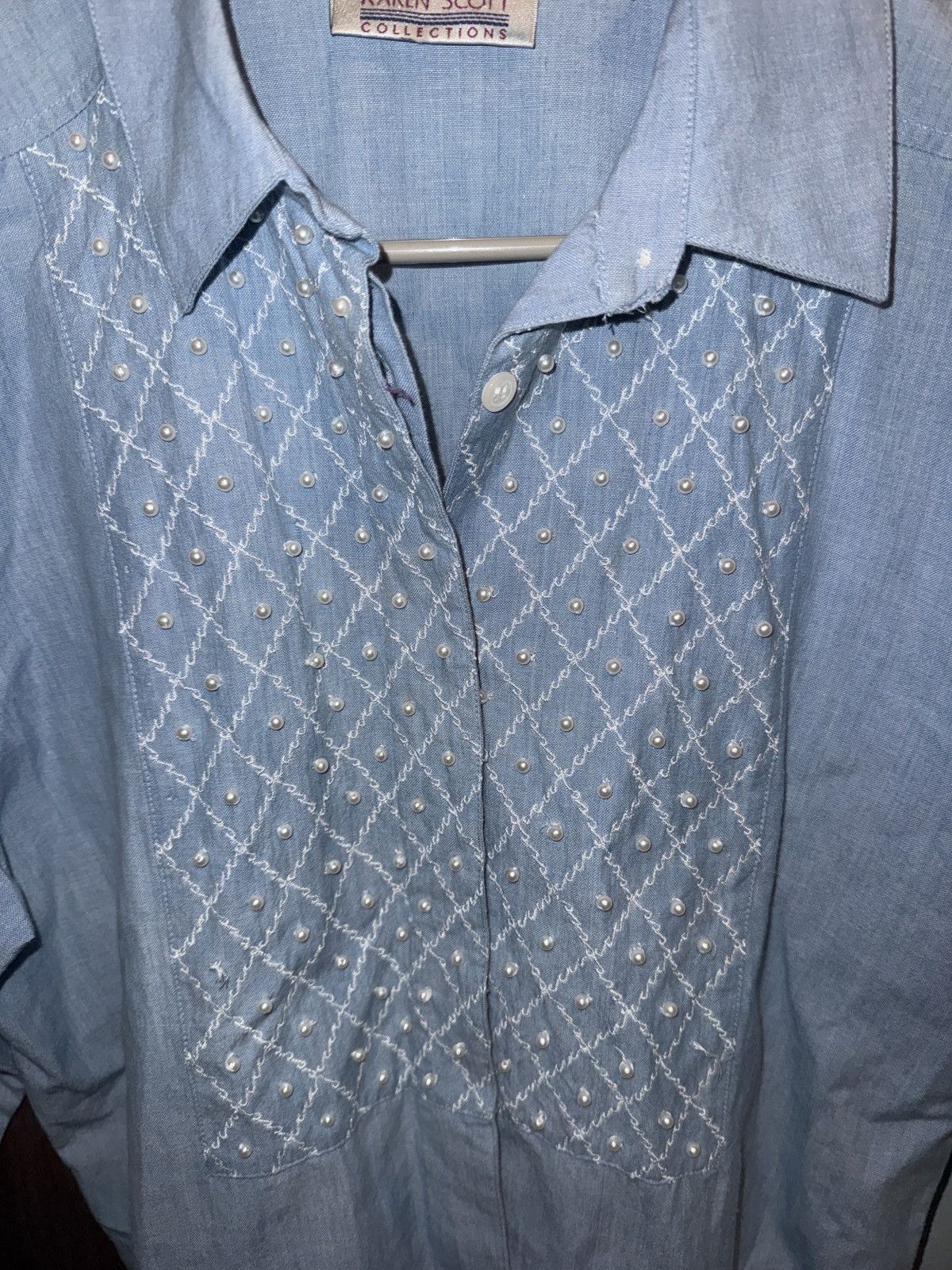 Other Vintage Karen Scott Beaded Chambray Shirt Size US M / EU 48-50 / 2 - 2 Thumbnail