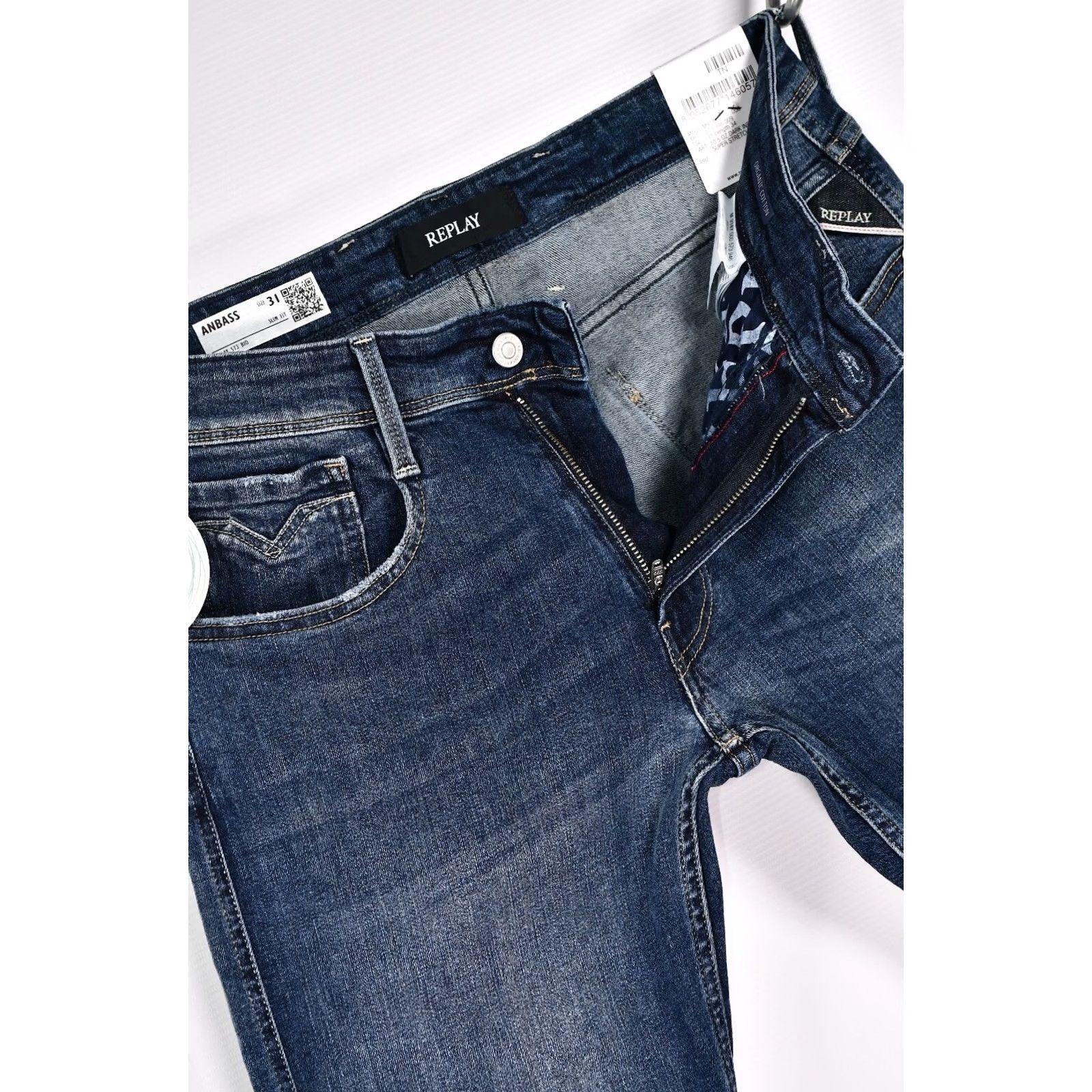 Replay REPLAY ANBASS M 914Y Jeans Slim Men W31/L34 Dark Indigo Denim Stretch 98% Cotton 1% Elastane Regular Inseam 34" Blue NWT Size US 31 - 5 Thumbnail