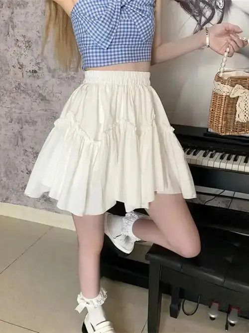 Japanese Brand × Vintage Kawaii Mini Skirts Women White Fungus Patchwork Summer Size 27" / US 4 / IT 40 - 2 Thumbnail