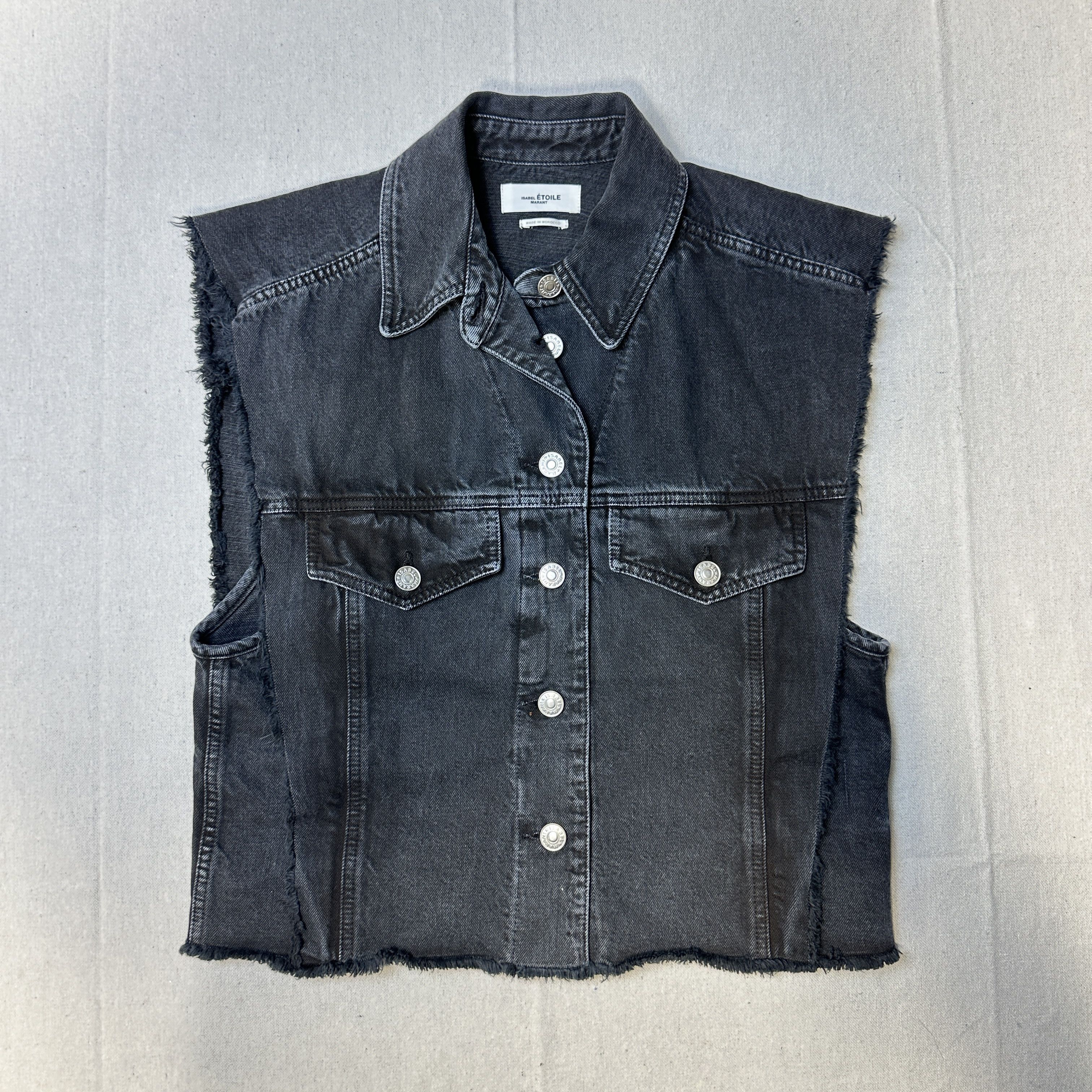 Vintage Isabel Marant Étoile Black Frayed Denim Vest Size 38