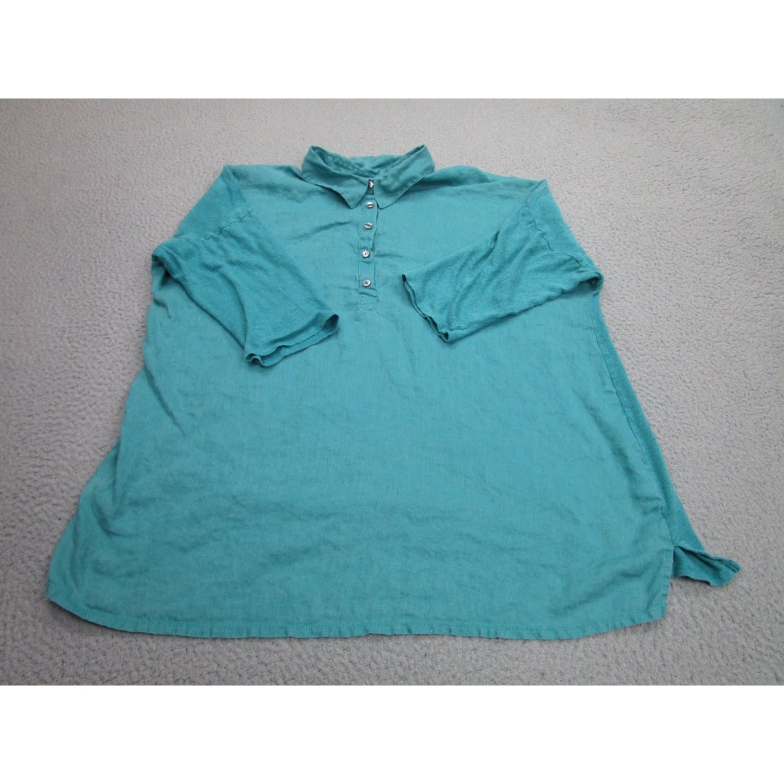 J. Jill J Jill Lagenlook Top Womens XL Teal Blue Linen Button-Up Tunic Boho Peasant Casual Cotton? Size XL / US 12-14 / IT 48-50 - 2 Thumbnail