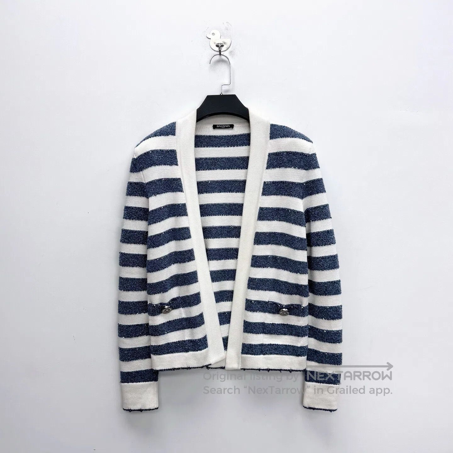 Balmain BALMAIN Navy and White Striped Lion Silver Buckle Glitter Size M / US 6-8 / IT 42-44 - 1 Thumbnail