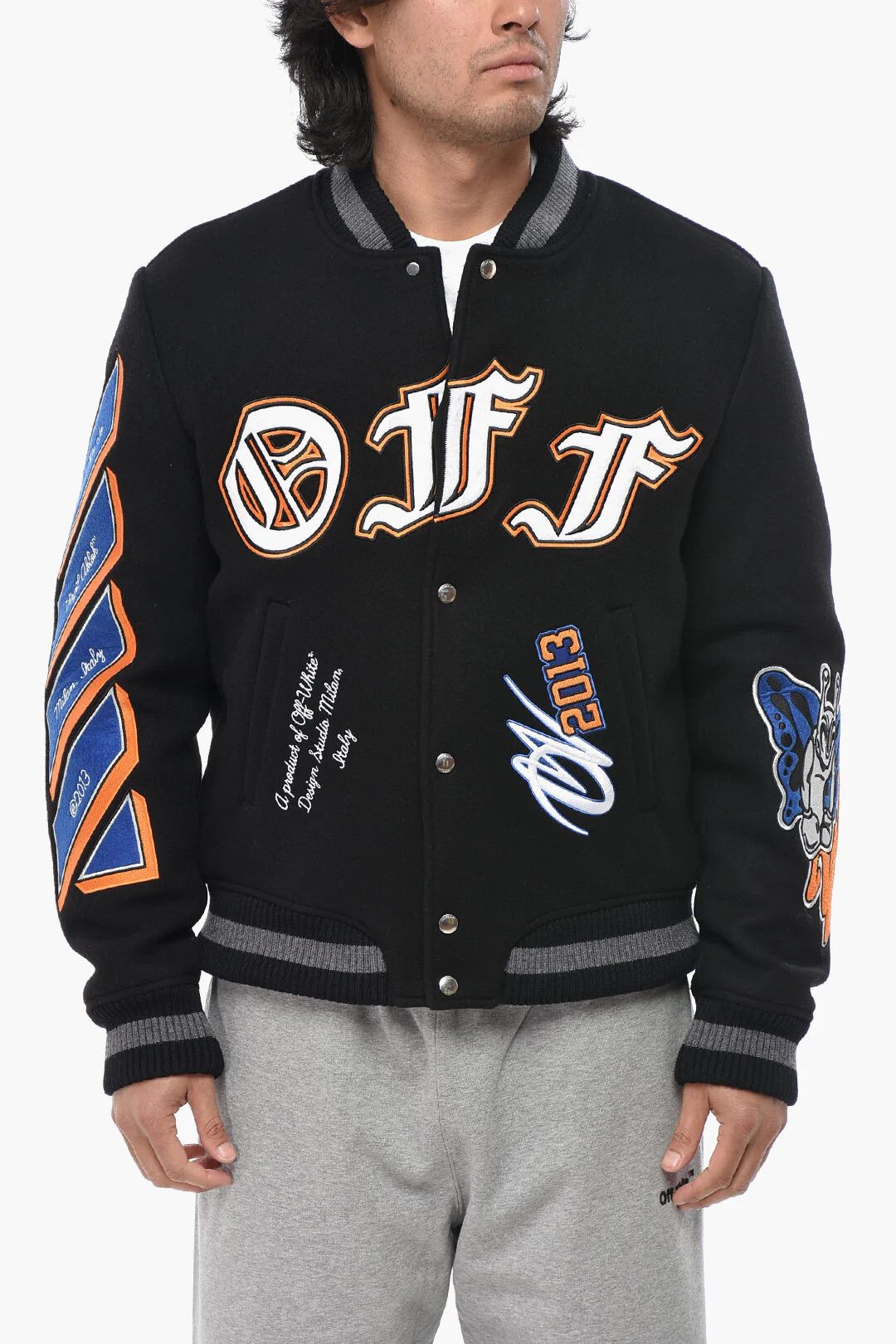 Off-White og1mm0426 Wool Cloth Bomber Jacket in Black Size US M / EU 48-50 / 2 - 1 Thumbnail