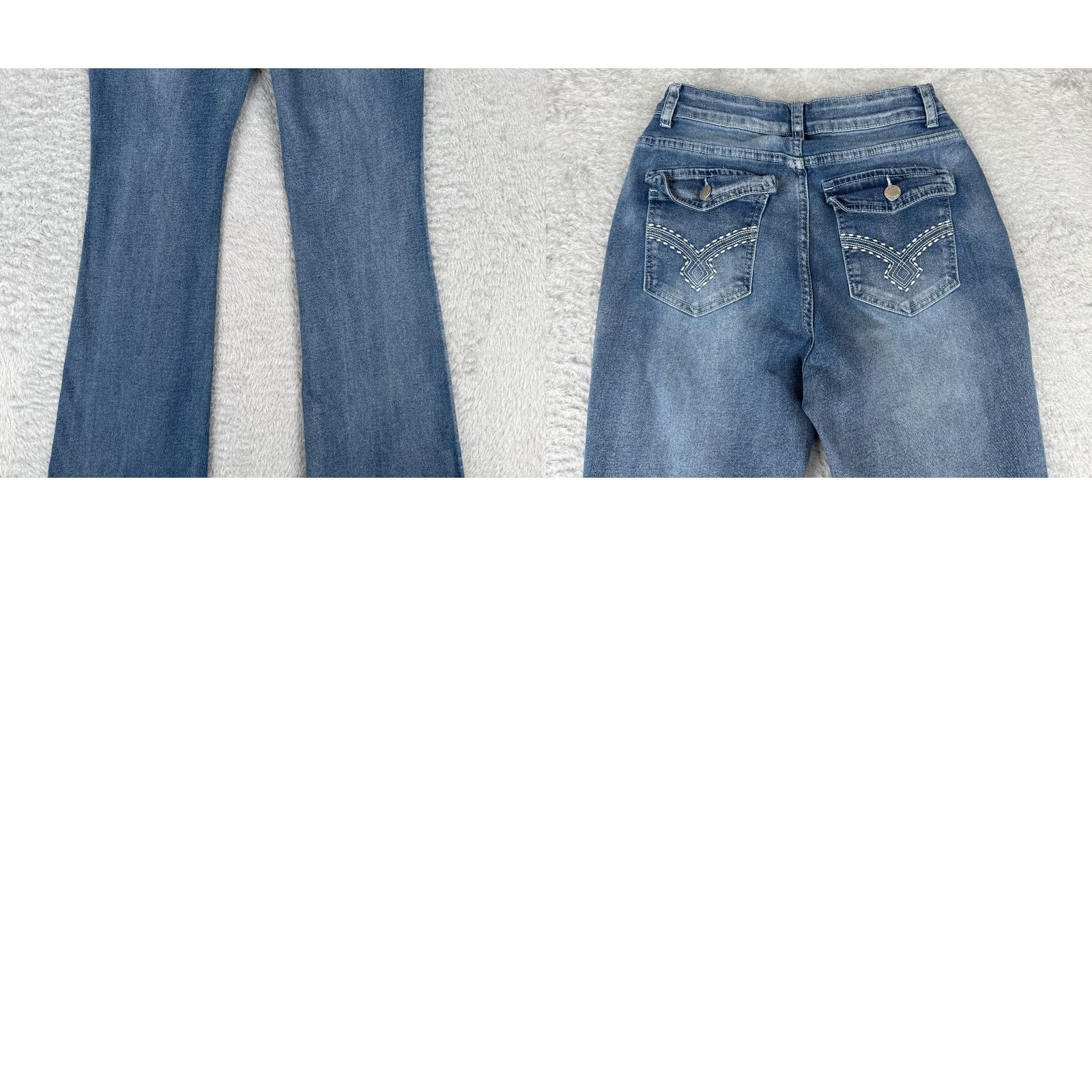 Shein Shein Jeans Womens 29 Blue Denim Flare Mid Rise Embroidered Cotton Blend 24x31 Size 29" - 10 Thumbnail