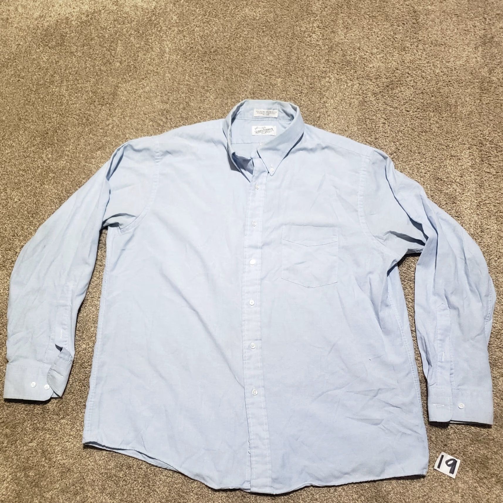 Sears Sears Shirt Button-Up Short Sleeve Mens 17.5 34/35 Blue Cotton Polyester Solid 1950s 1960s Mens shirt Size US XL / EU 56 / 4 - 2 Thumbnail