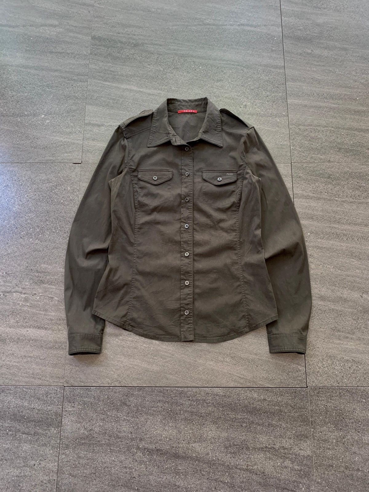 Prada FREE TAX! 2000s Military Printed Logo Ls Shirt Size US S / EU 44-46 / 1 - 1 Thumbnail