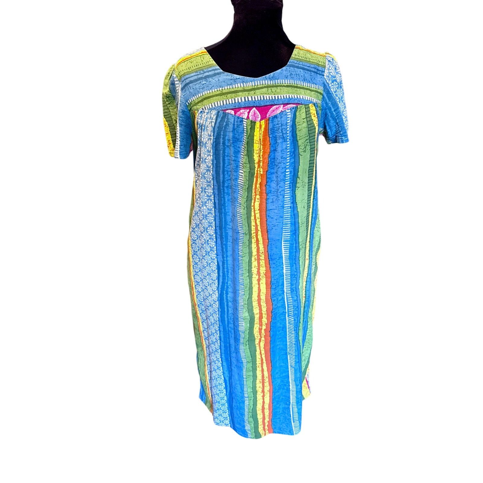 Vintage Vintage Daffodil Multi Blue Pink Stripe Maxi Dress Small Med Size M / US 6-8 / IT 42-44 - 2 Thumbnail