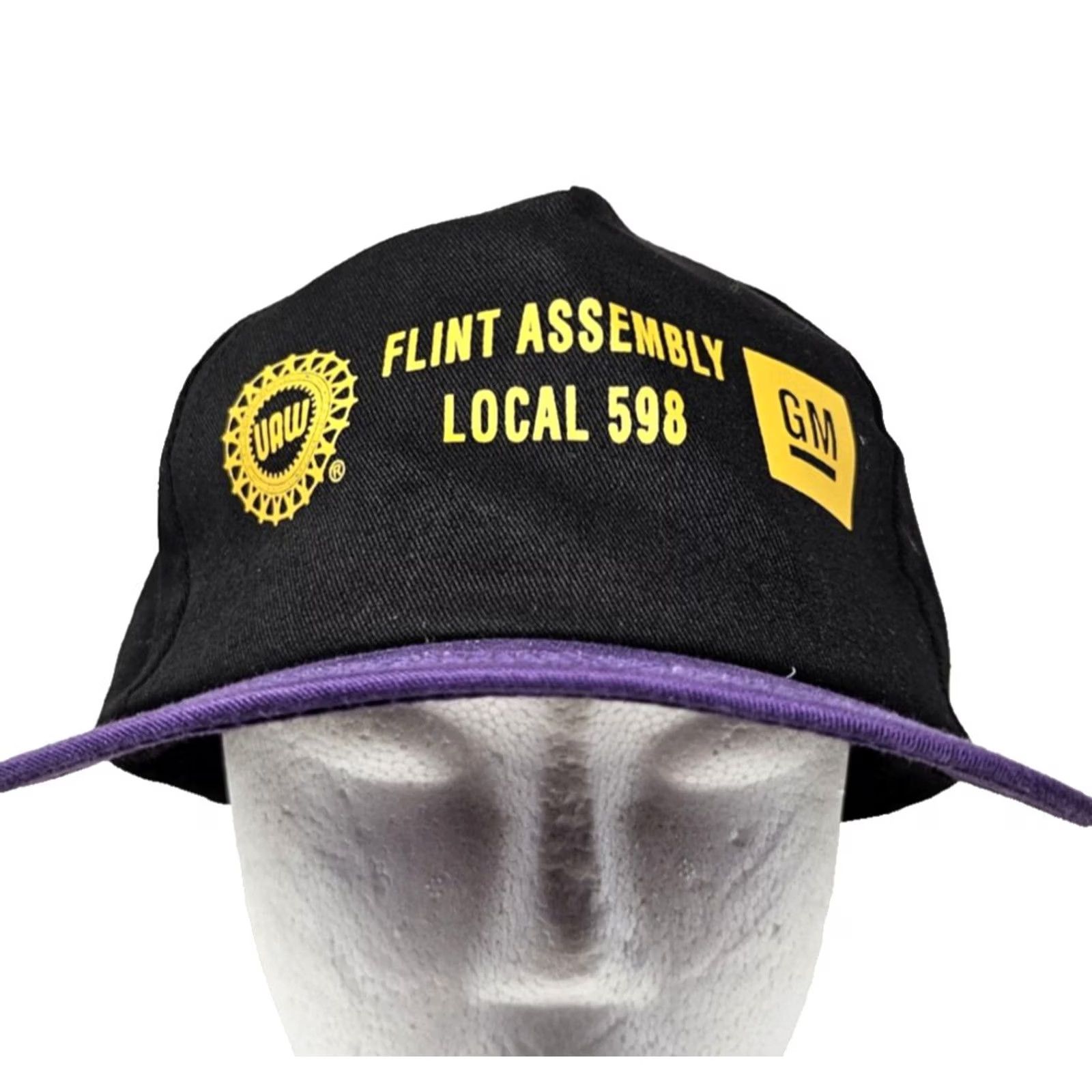 Vintage GM UAW Flint Assembly Local 598 Hat Cap Snap Back One Size Black Purple 90s Men Adjustable Cars Solid Snapback Hat Size ONE SIZE - 2 Thumbnail