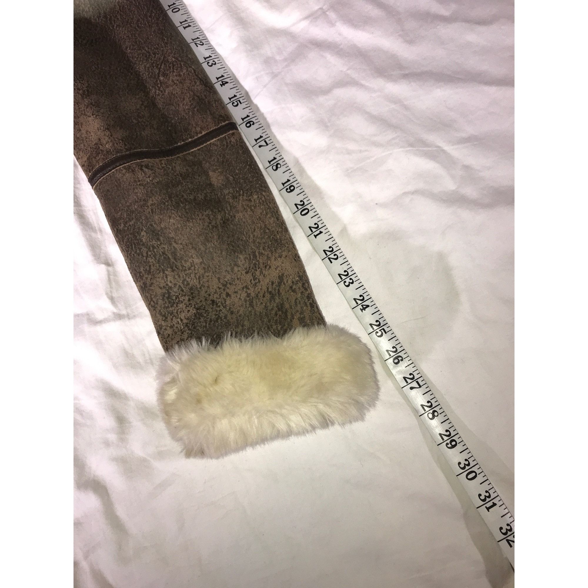 Designer Express Brown Distressed Leather Faux Fur Bomber Jacket Size XL / US 12-14 / IT 48-50 - 9 Thumbnail