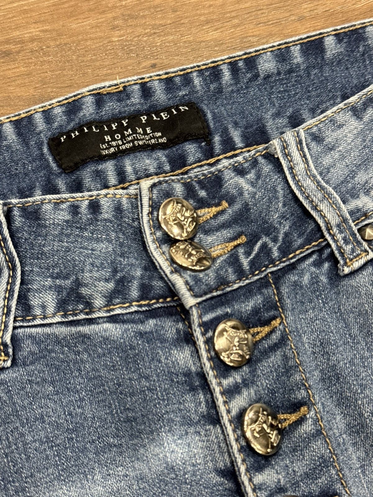 Philipp Plein Philipp Plein Distressed Denim Jeans Multi Button Zip Detail Size US 31 - 5 Thumbnail