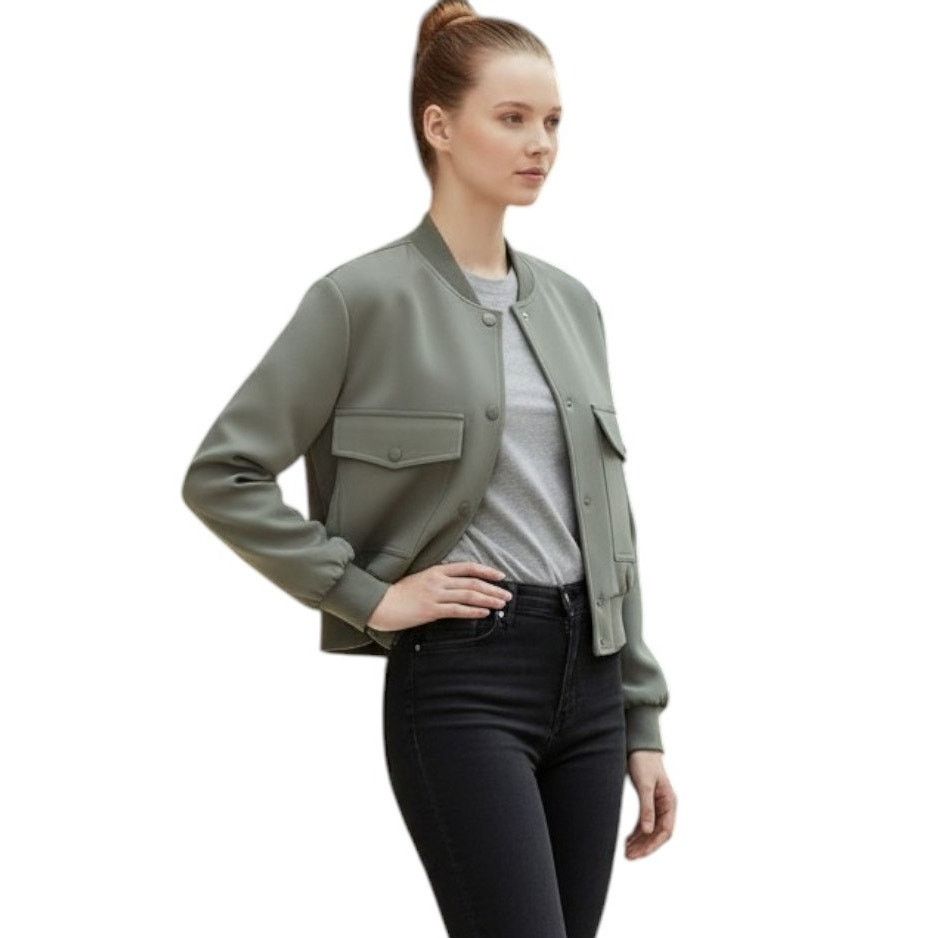 Mango Mango Khaki Bomber Jacket with Shoulder Pads, L Size L / US 10 / IT 46 - 1 Thumbnail