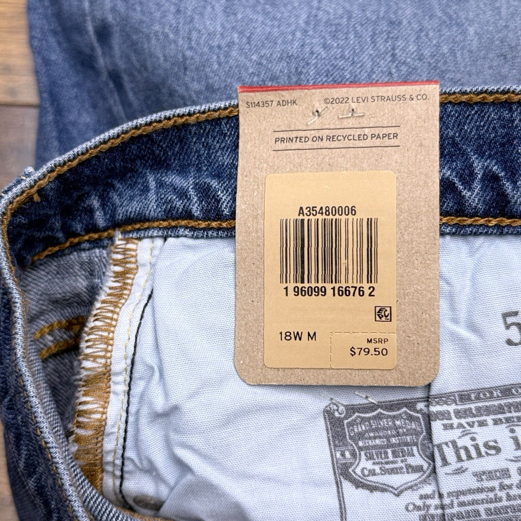 Levi's Levi's 501 Original Straight Jeans Womens 18W Plus High Rise Stretch Blue Denim NWT 5-Pocket Classic 90s Style Size 40" / US 18 - 7 Thumbnail