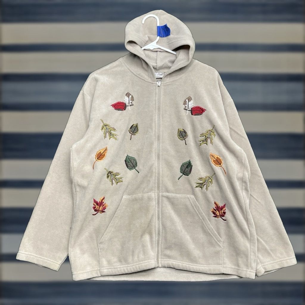 Vintage Nick & Sarah Jacket Womens Large Tan Embroidered Full Zip Up Hooded Mid-Length Floral Fall Bohemian Womens Size L / US 10 / IT 46 - 1 Thumbnail