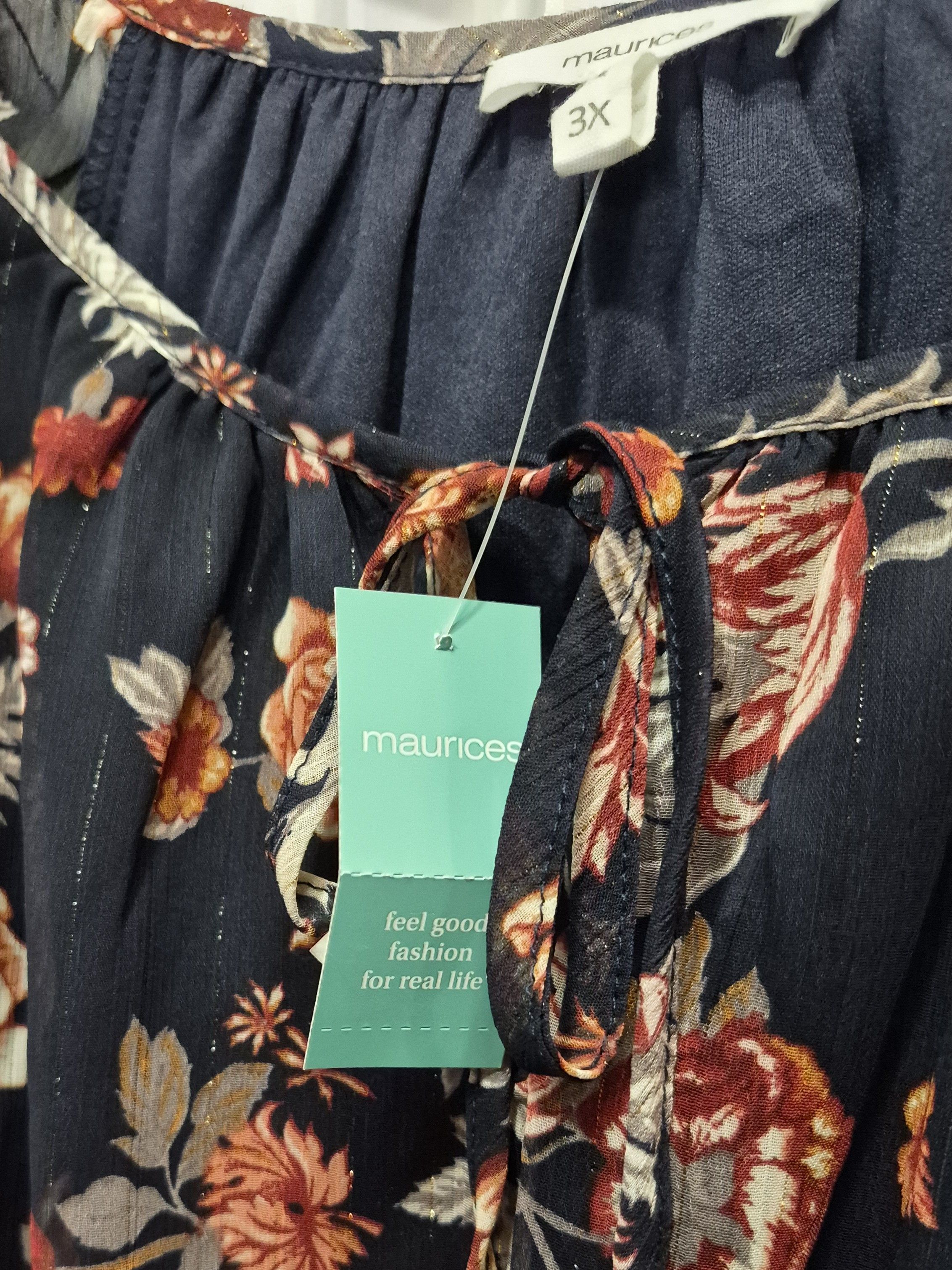 Other Maurices 3X Navy Blue Floral Tie-Neck Peasant Top NWT Size 3XL / US 20-22 - 4 Thumbnail