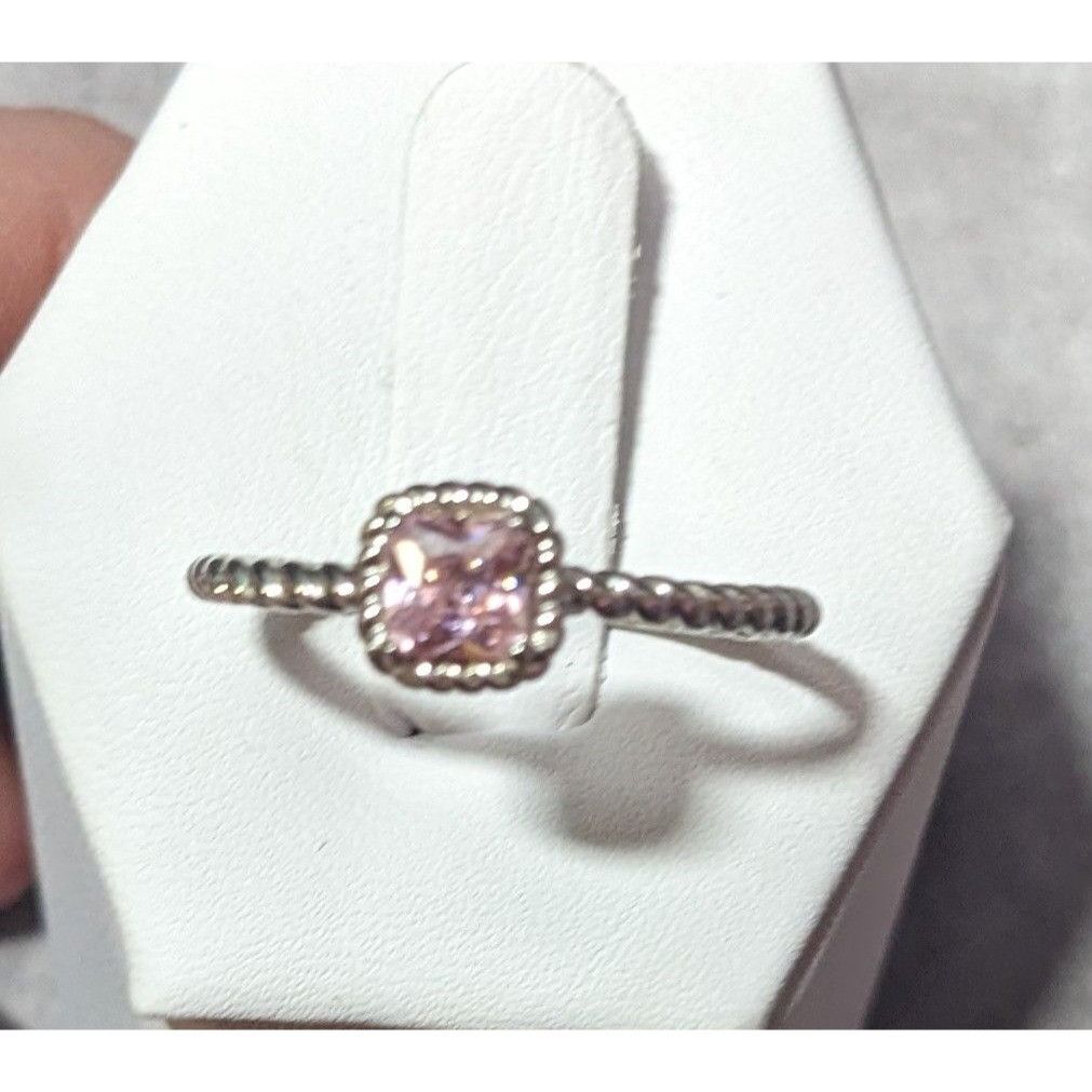 Other Dainty Coquette Silver Tone Ring With Pastel Pink Gem Signed Size ONE SIZE - 7 Thumbnail