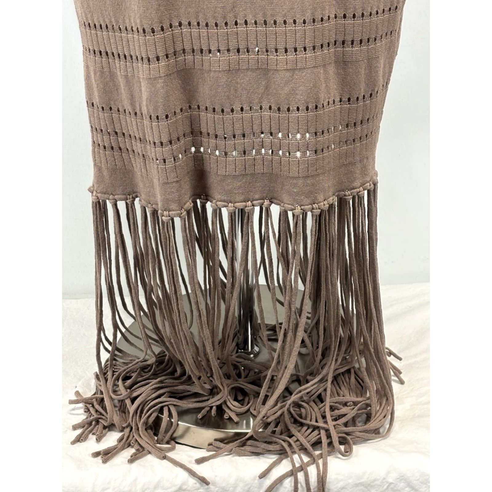 Zara Zara Knit Midi Dress Women Adult XL Taupe Tank Sleeveless Fringe V-Neck Stretch Size XL / US 12-14 / IT 48-50 - 7 Thumbnail