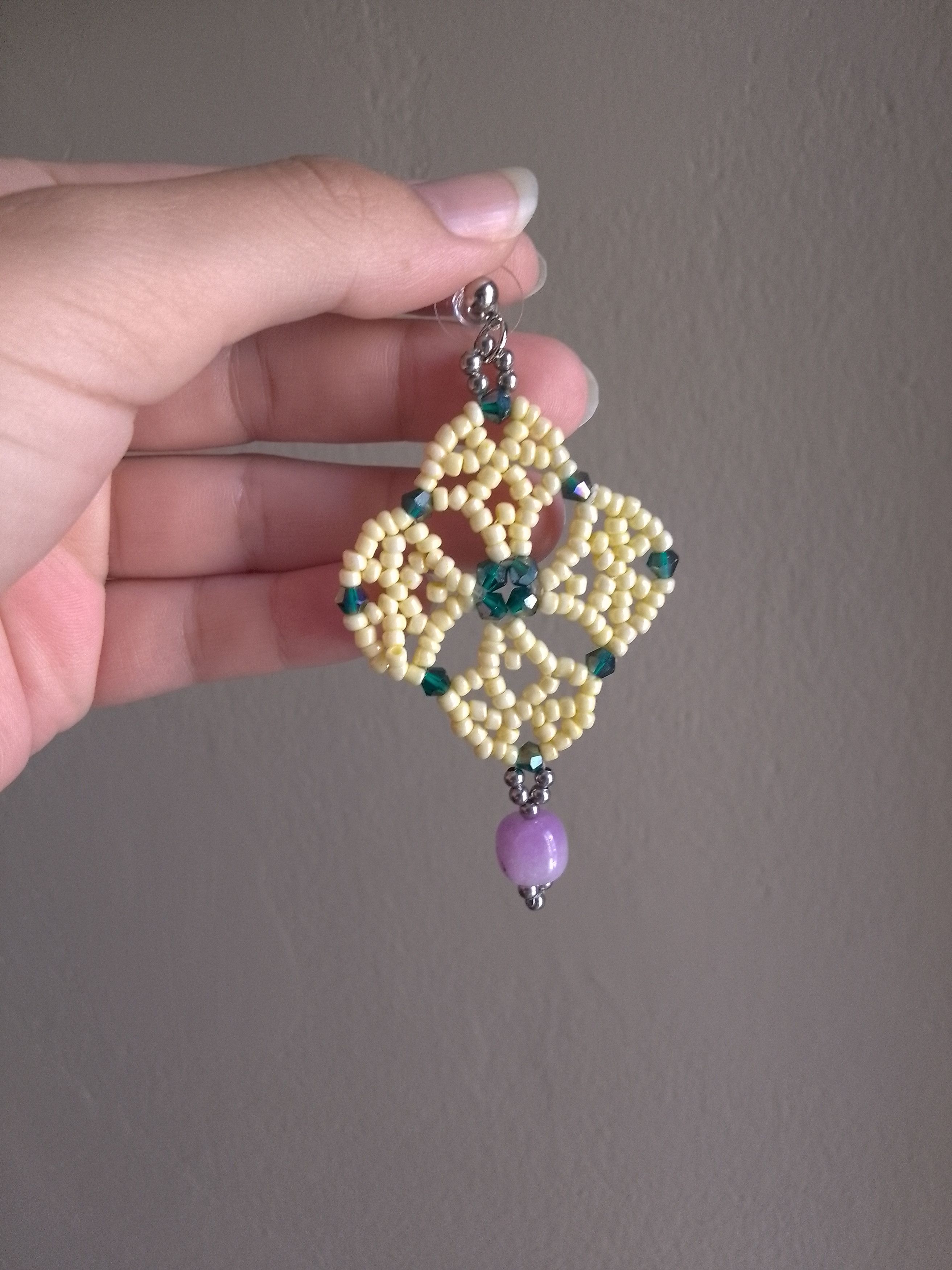 Handmade Earrings flower shaped with purple natural jade dangling Size ONE SIZE - 6 Thumbnail