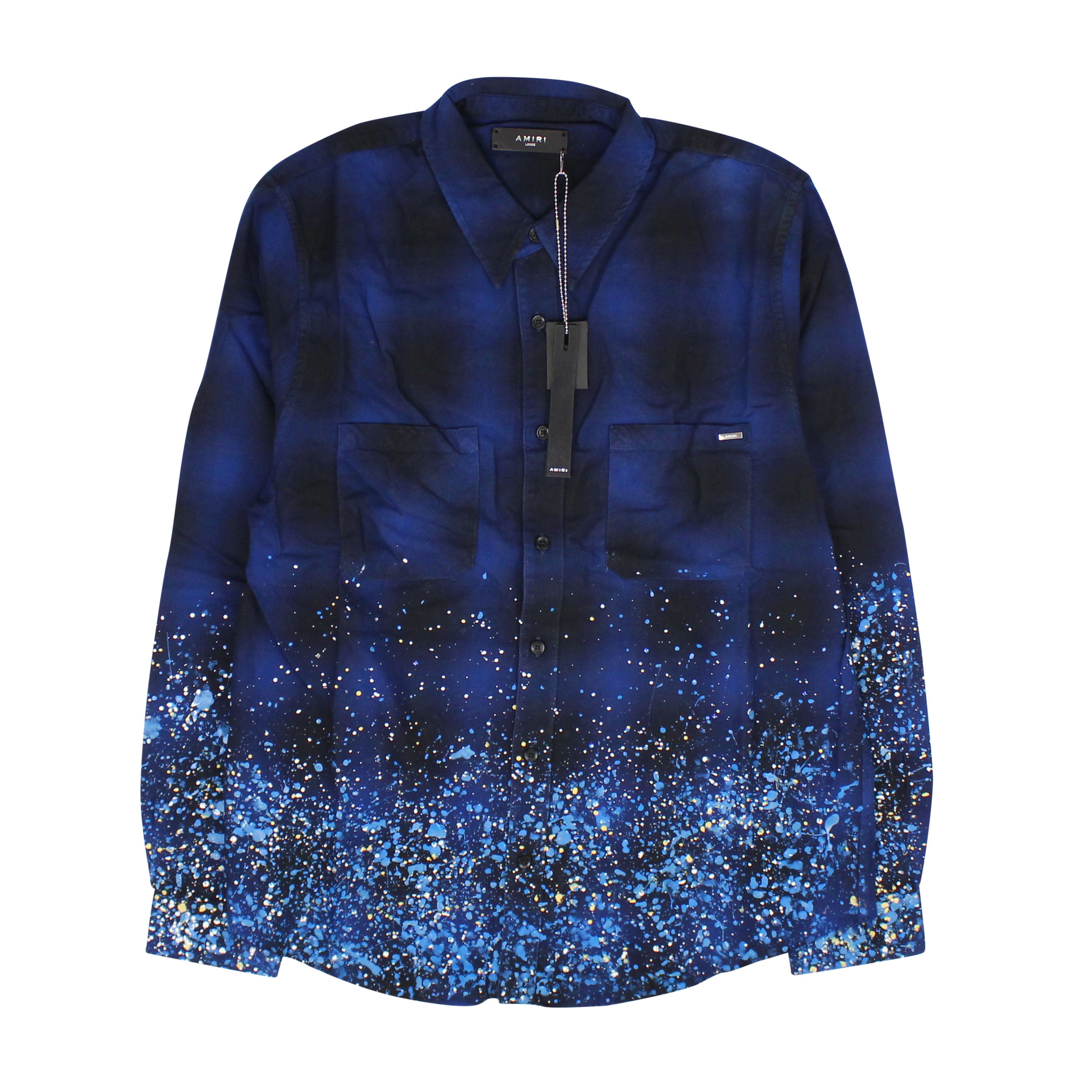 image of Amiri Crystal Painter Flannel Blue Casual Button-Down Shirts Size M, Men's