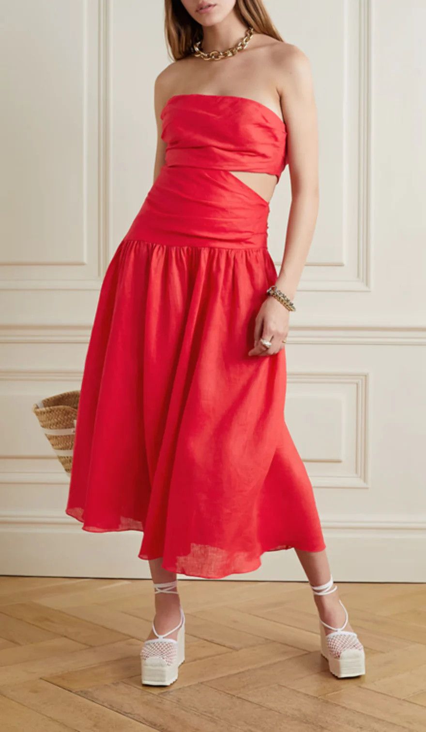 Zimmermann Lyre Wrap Tie Side Midi Dress Size L / US 10 / IT 46 - 1 Thumbnail