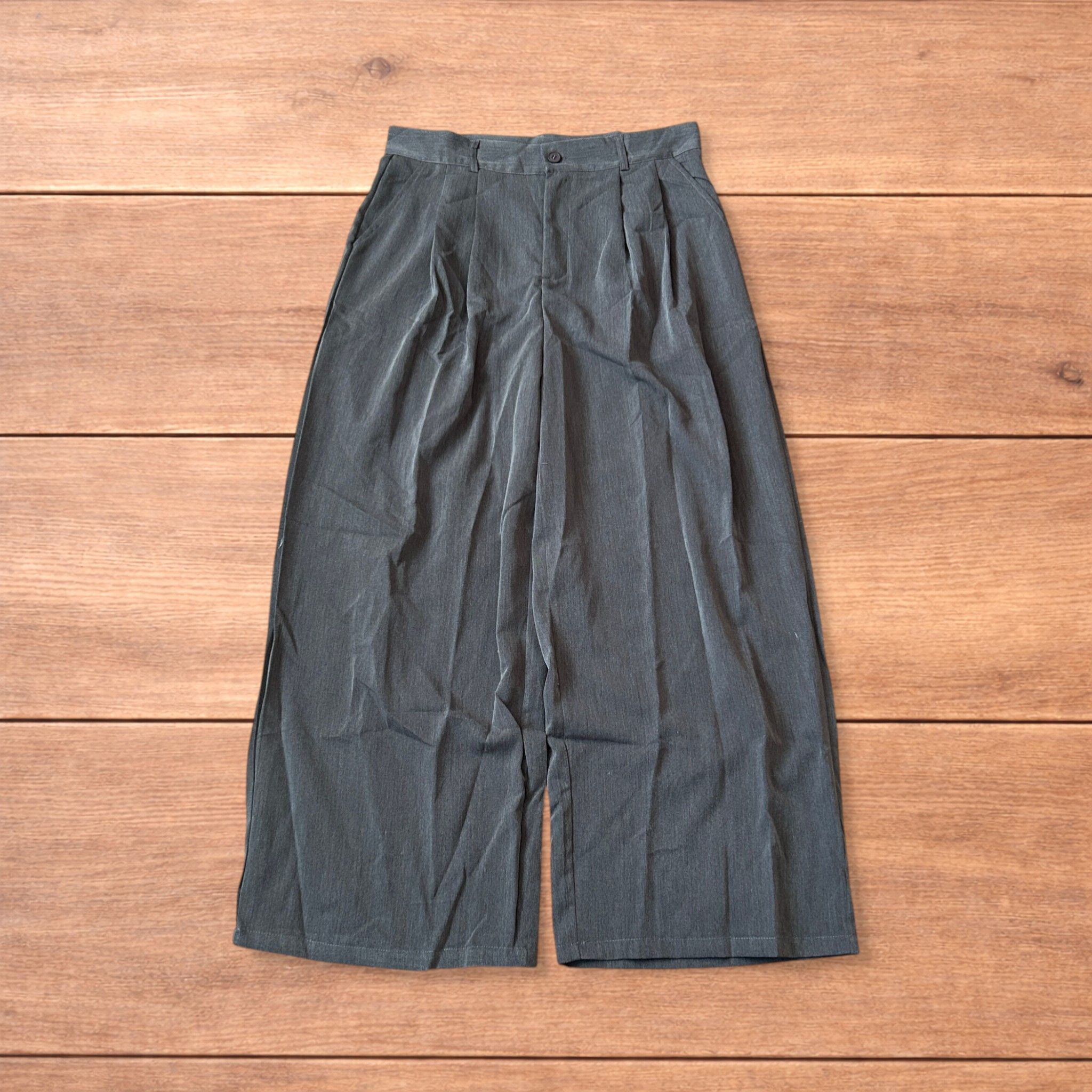 Japanese Brand Vintage style baggy wide leg tailored trousers in mid grey. Size US 34 / EU 50 - 1 Thumbnail