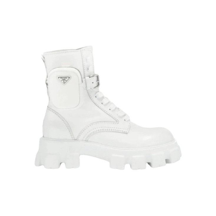 Prada Prada Monolith Brushed Leather and Re-Nylon Boots White Men' Size US 12 / EU 45 - 1 Thumbnail