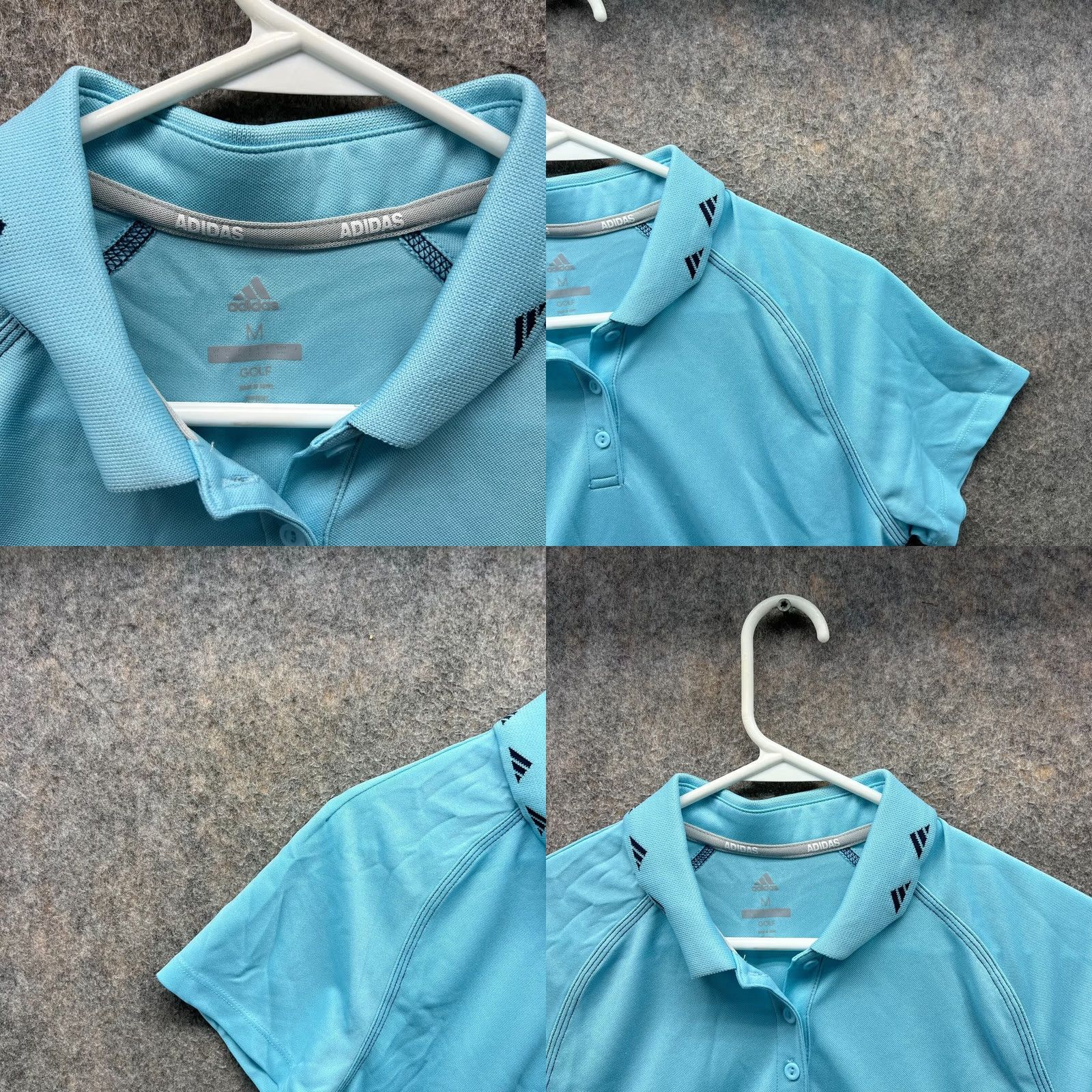 Adidas Adidas Polo Shirt Womens M Blue Swoosh Stretch Short Sleeve Collared Knit Polyester Casual Golf Tennis Size M / US 6-8 / IT 42-44 - 8 Thumbnail