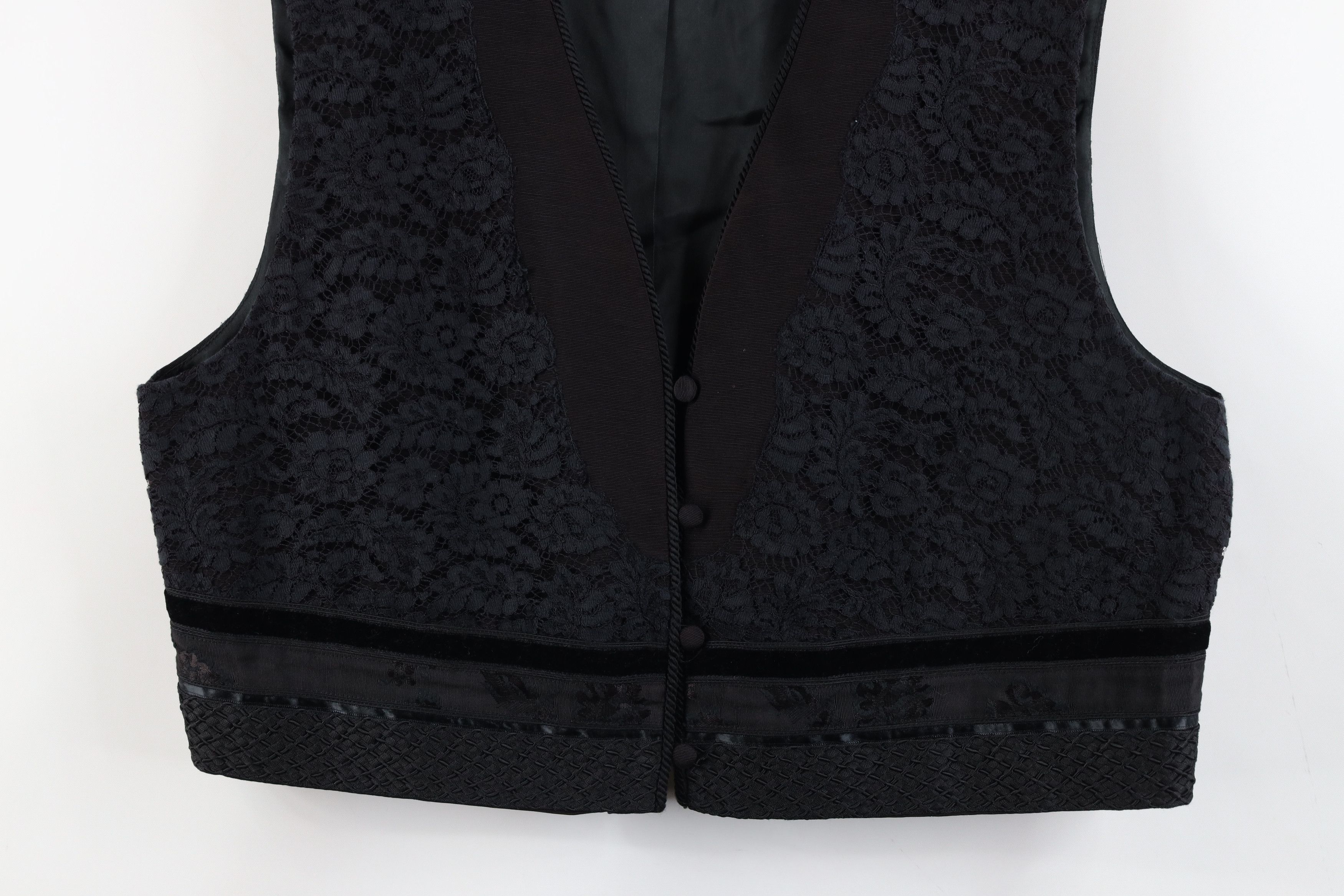 Vintage Vintage 90s Streetwear Lace Flower Button Vest Jacket Black Size XXL / US 16-18 / IT 52-54 - 3 Thumbnail