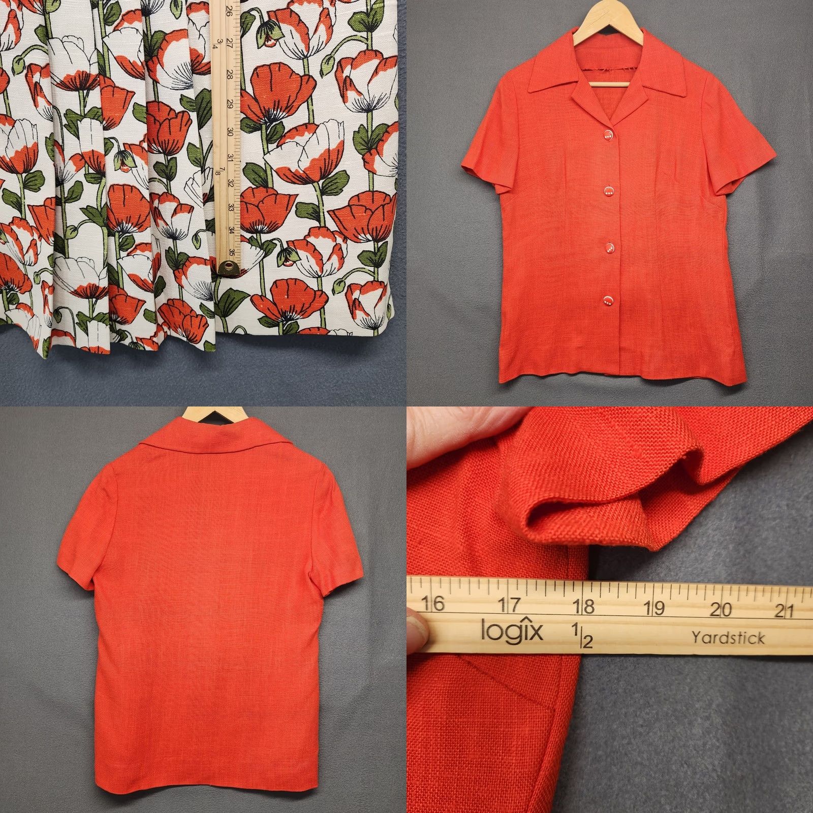 Vintage VINTAGE 60s Handmade Womens 2 Piece Dress Top Set Orange Floral Mod Pleat Belt S/M Womens Size S / US 4 / IT 40 - 8 Thumbnail