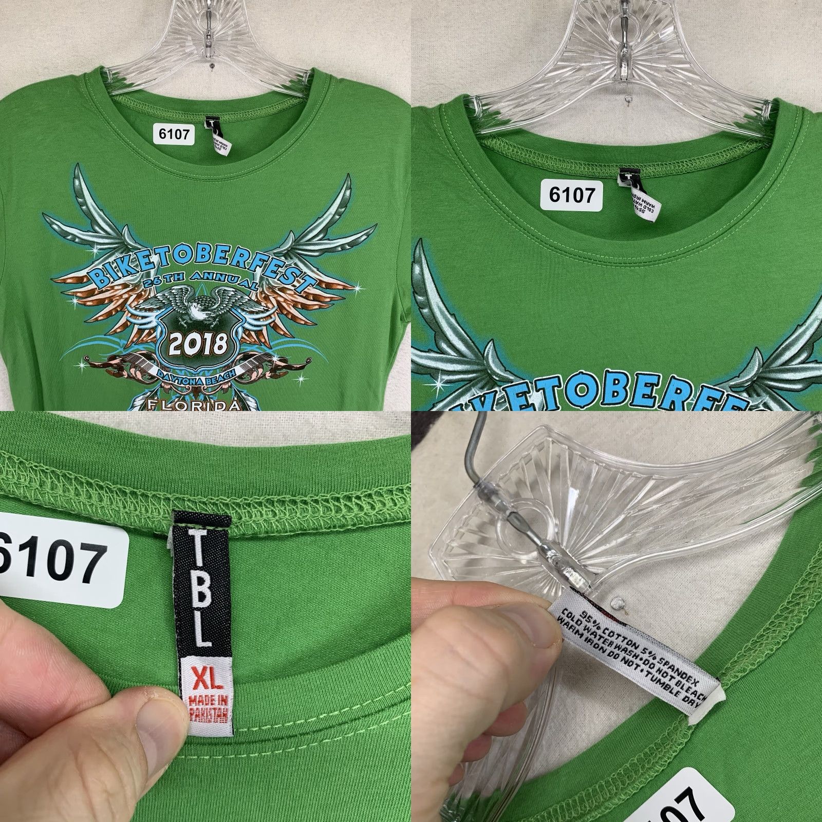 Vintage Bike Week T-Shirt XL Green Graphic Print Eagle Wings Casual Women 2018 Daytona Beach Biker Size XL / US 12-14 / IT 48-50 - 8 Thumbnail