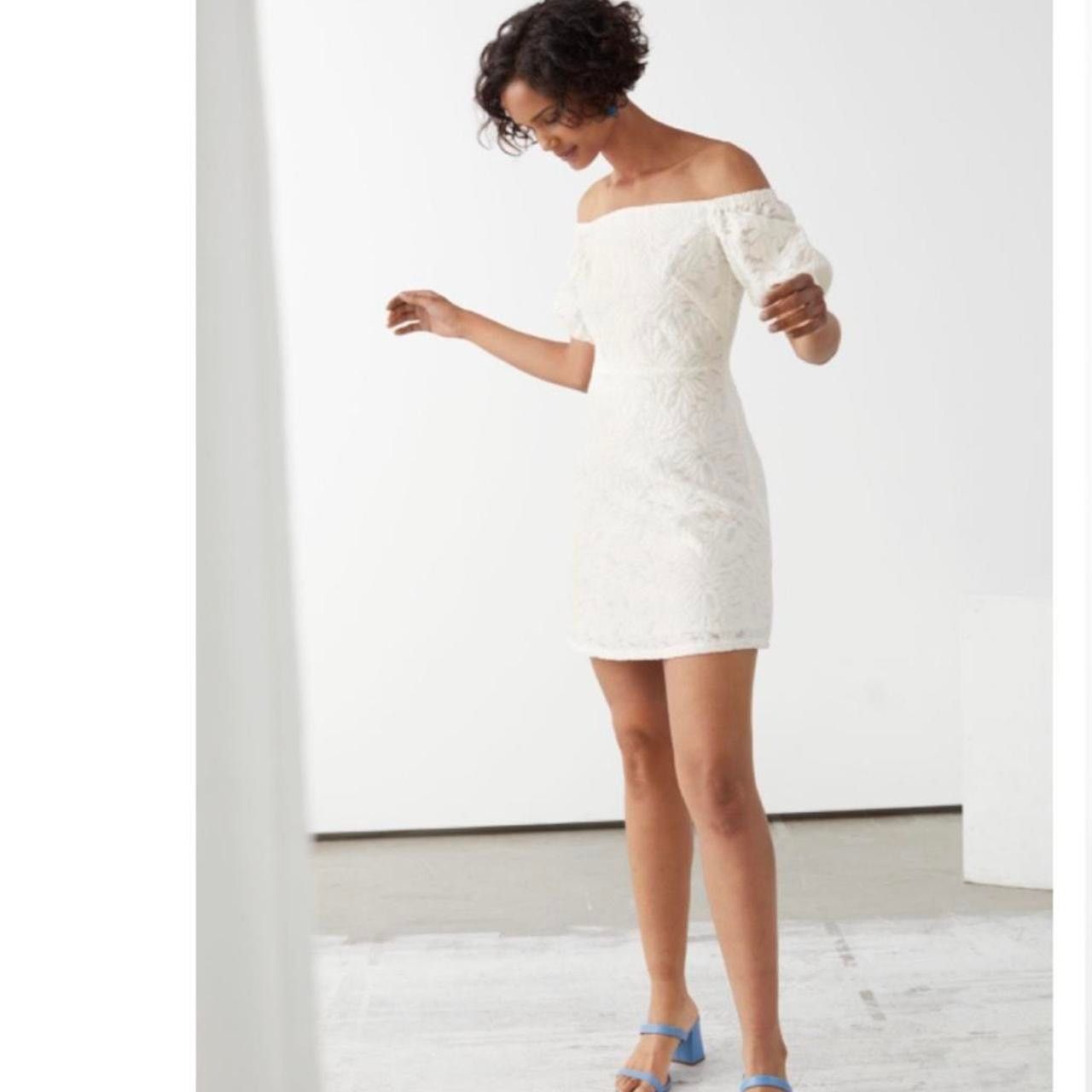 & Other Stories & Other Stories White Mini Dress Off Shoulder Bardot SZ 4 Size S / US 4 / IT 40 - 2 Thumbnail