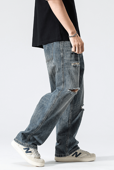 Japanese Brand Vintage distressed loose straight-leg casual ripped jeans Size US 32 / EU 48 - 3 Thumbnail