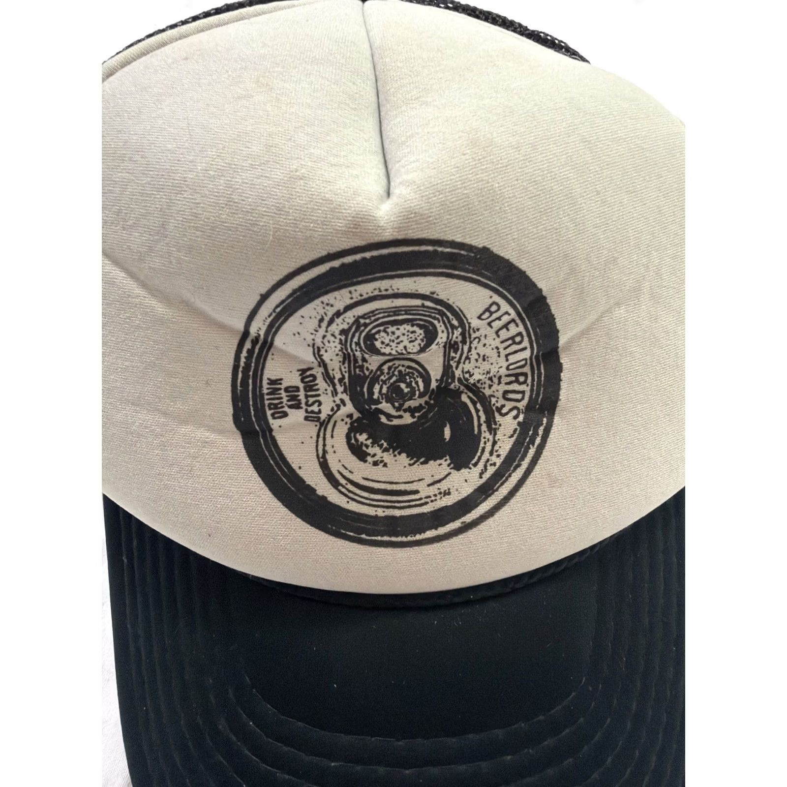 Vintage VINTAGE Nissin Trucker Hat Black Gray “drink And Destroy” “beer Lords” Men One Size Hat Size ONE SIZE - 4 Thumbnail