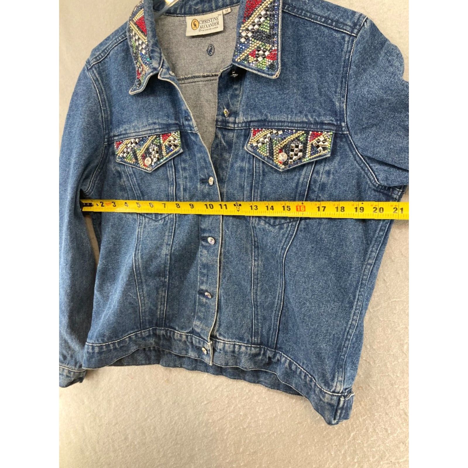Denime VINTAGE Christine Alexander Denim Jacket Womens M Blue Rhinestone Embellished 90s Western Style Mens Womens? Size 32" / US 10 / IT 46 - 2 Thumbnail