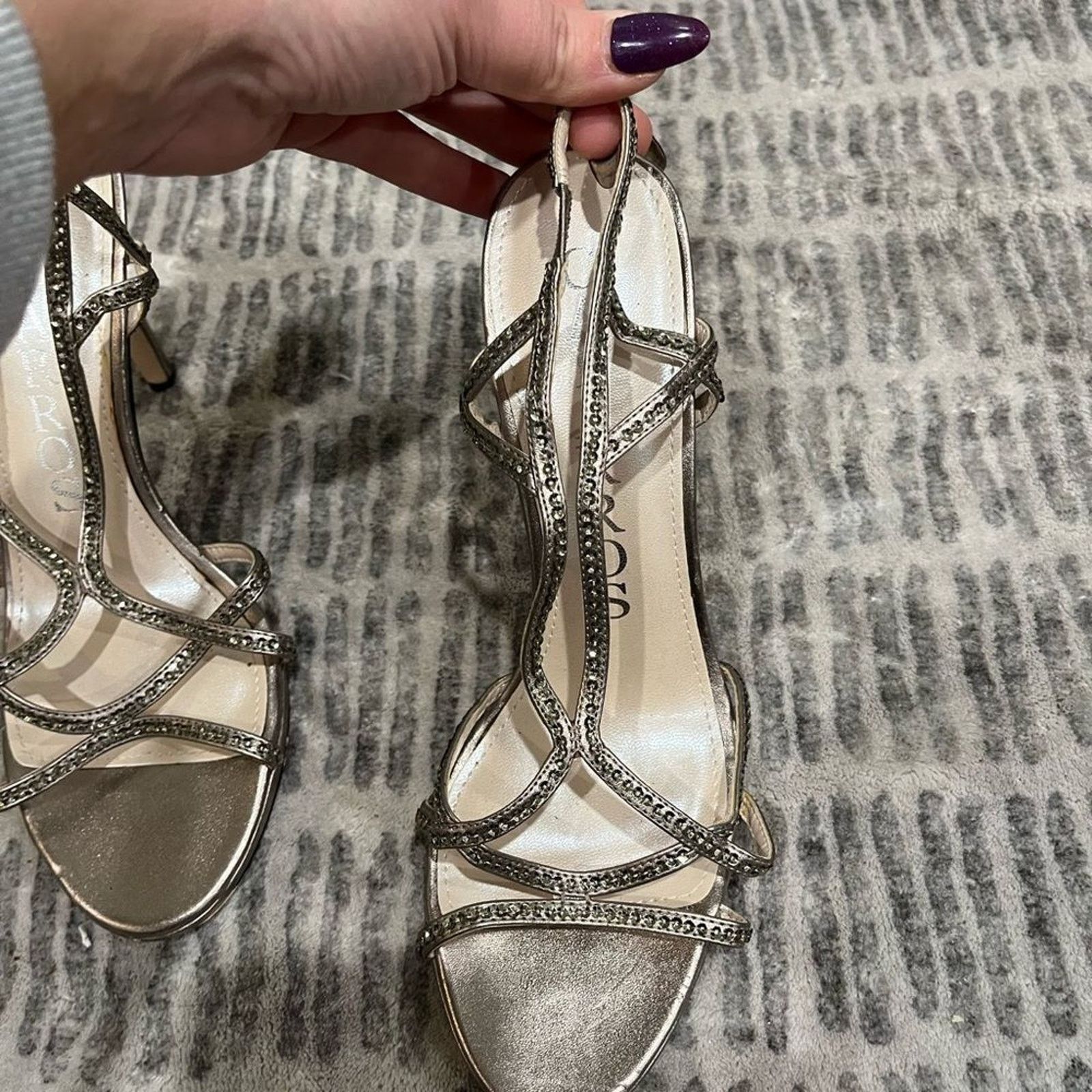 Vintage Caparros Stiletto Rhinestone Strappy High Heels Sz 9.5 B Size US 9.5 / IT 39.5 - 2 Thumbnail