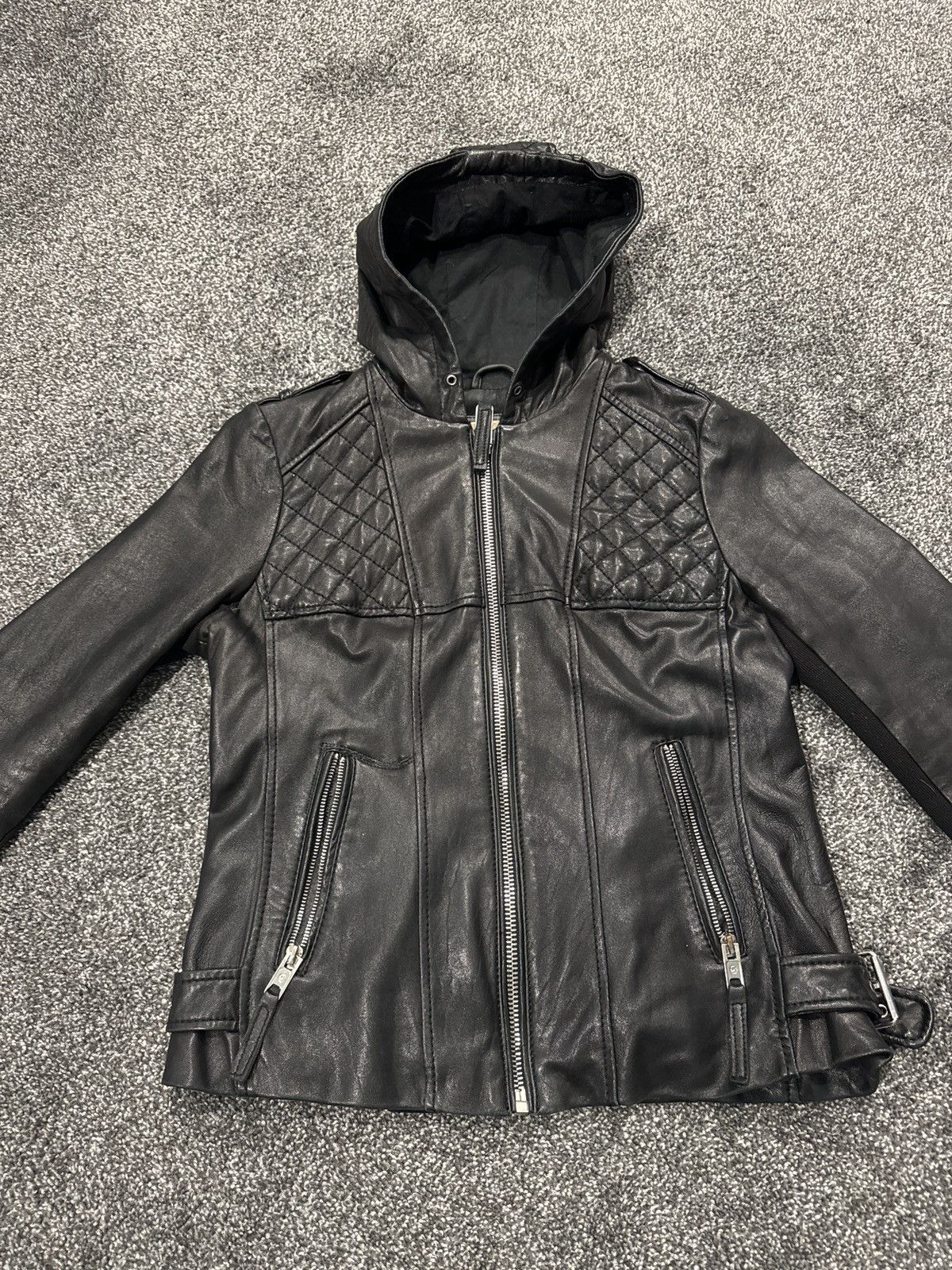 Vintage Vintage Michael Kors Black Leather Hooded Motorcycle Jacket Grailed