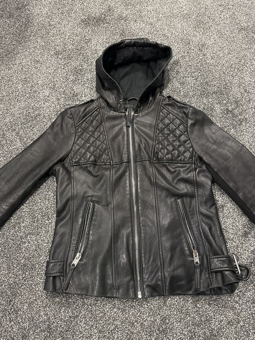 Michael kors leather hooded sales jacket