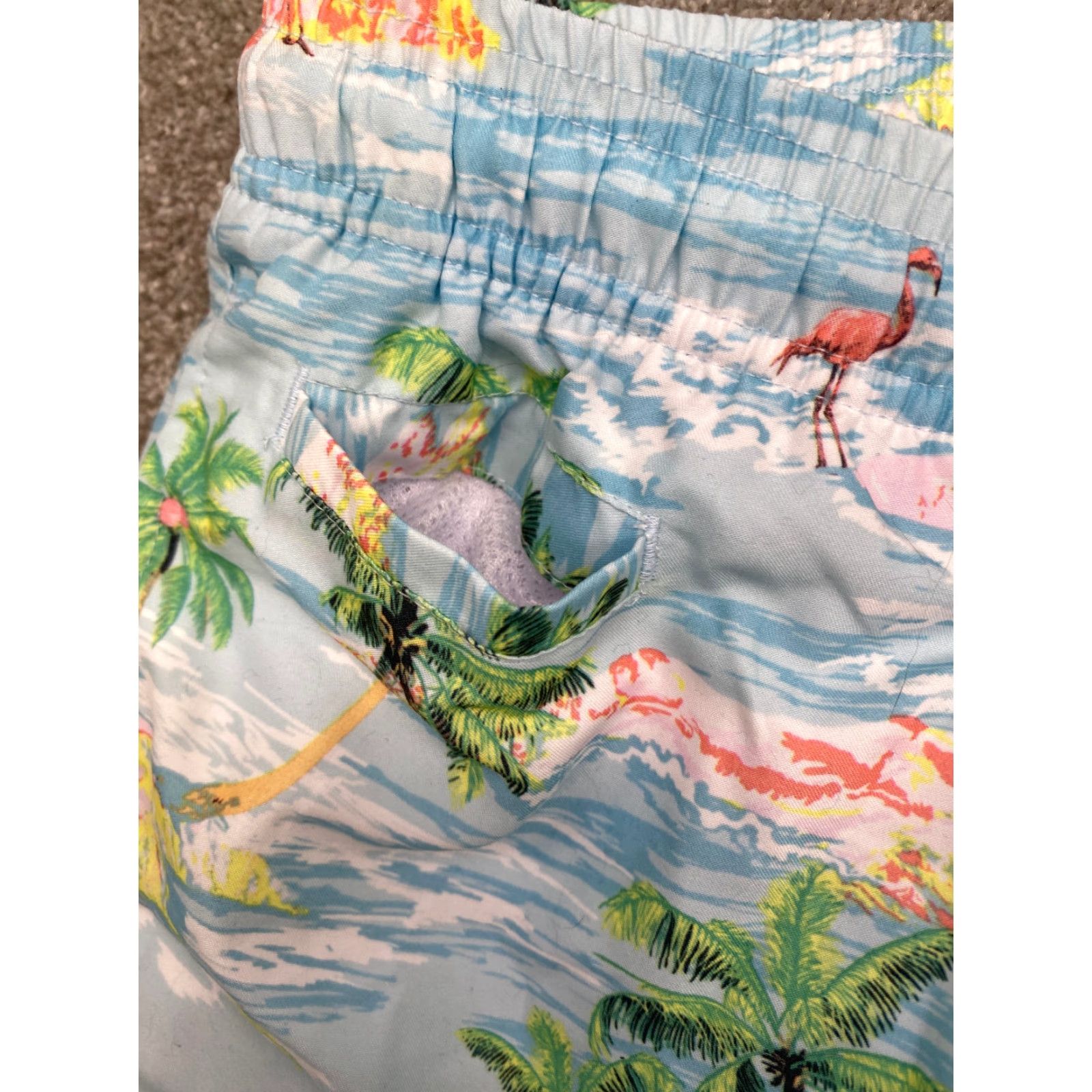 Vintage NWT Free Planet Flamingo Surf Swim Trunks Mens M Lt Blue Tropical Island Beach Size US 31 - 4 Thumbnail