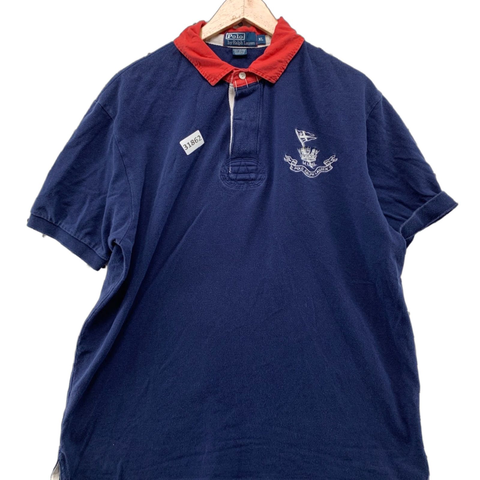 Polo Ralph Lauren VINTAGE Polo Ralph Lauren Rugby Shirt Men XL Blue Collared Nautical HMS 24x28.5 Size US XL / EU 56 / 4 - 1 Thumbnail