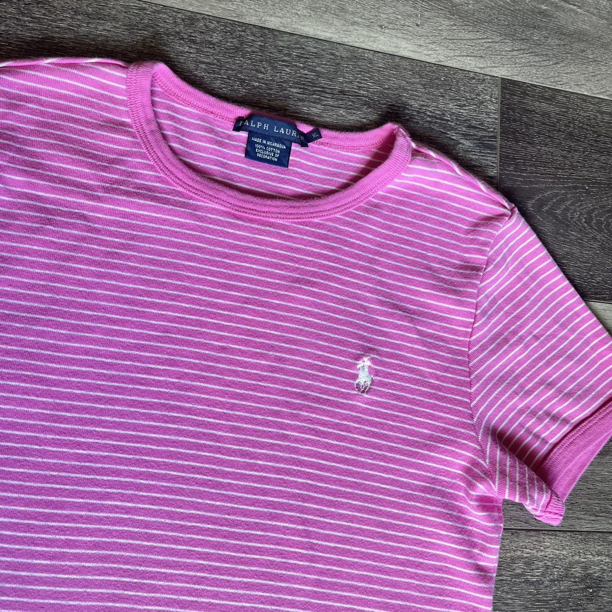 Polo Ralph Lauren Vintage 1990s Polo Ralph Lauren Pink Striped Ringer Logo Tee Size L / US 10 / IT 46 - 2 Thumbnail