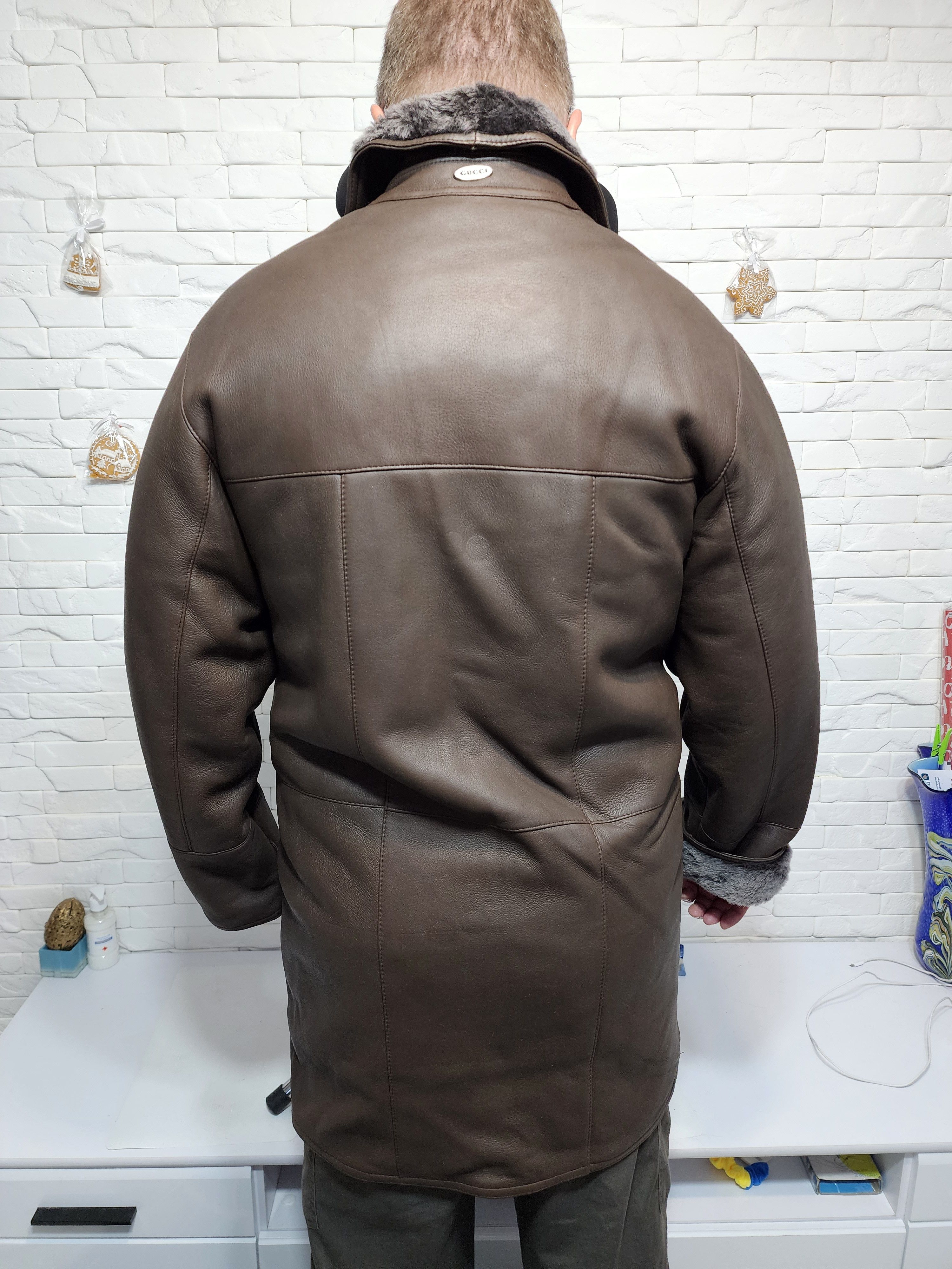 Furla Men's Brown Sheepskin Coat: Genuine Fur, Button Closure Size US L / EU 52-54 / 3 - 4 Thumbnail