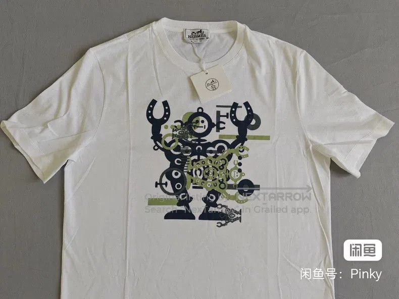 Hermes Hermes Men's Robot Short Sleeve T-Shirt, White, Pure Cotto Size US M / EU 48-50 / 2 - 3 Thumbnail