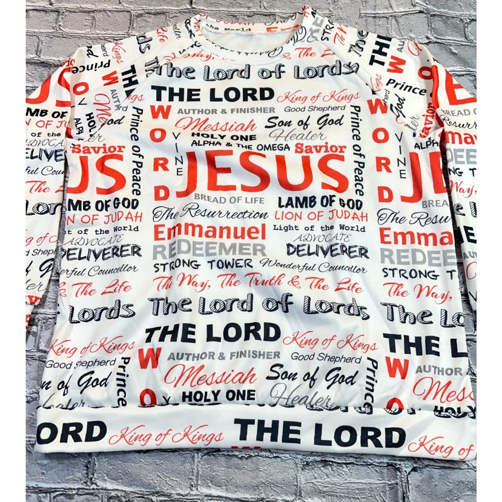 Spell Jesus White Sweatshirt AOP All Over Print Double Sided Spell Out Men's XL Size US XL / EU 56 / 4 - 3 Thumbnail