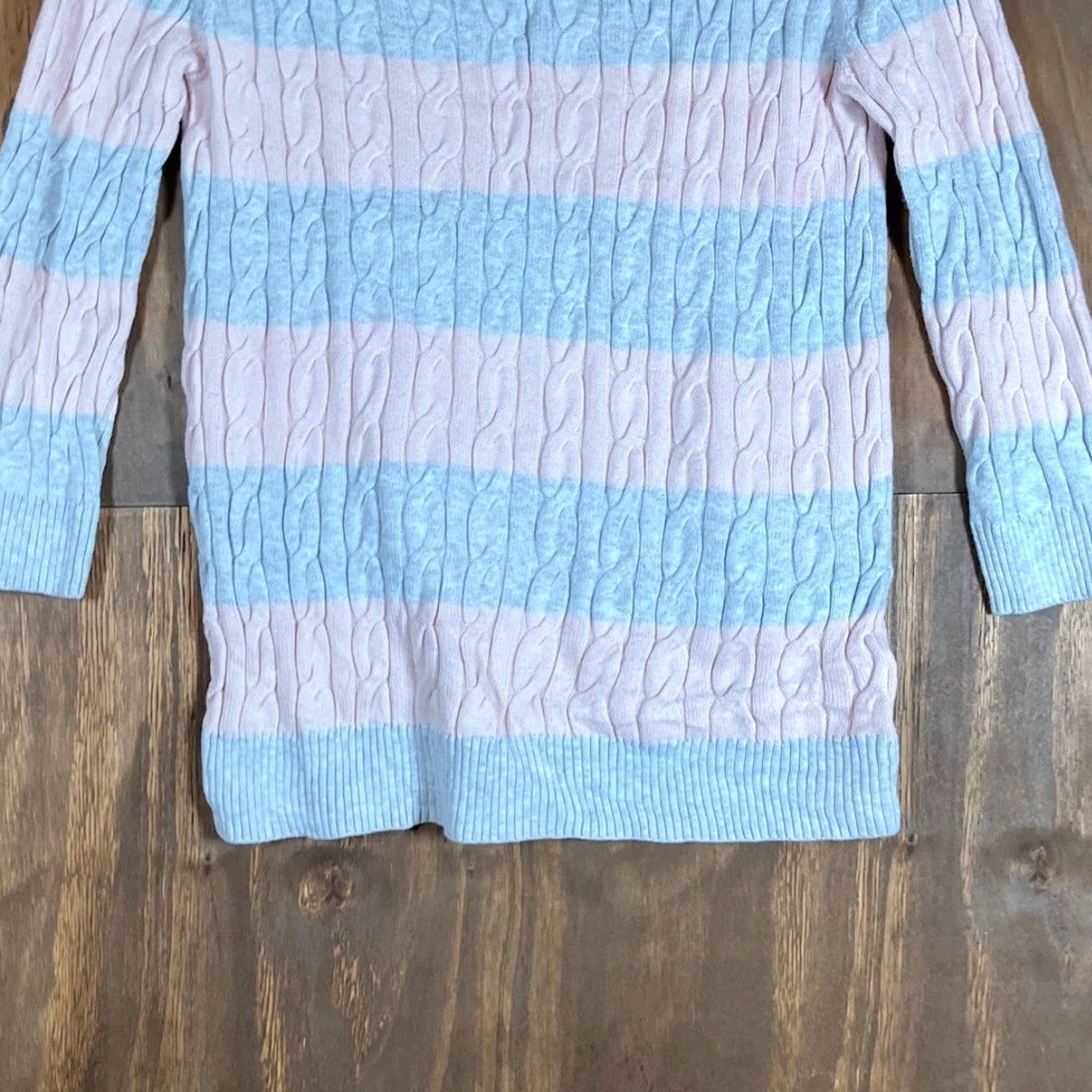 Talbots Ann Taylor Loft Womens Sweater Gray Pink Striped Cable Knit Crew Neck Large Size L / US 10 / IT 46 - 3 Thumbnail
