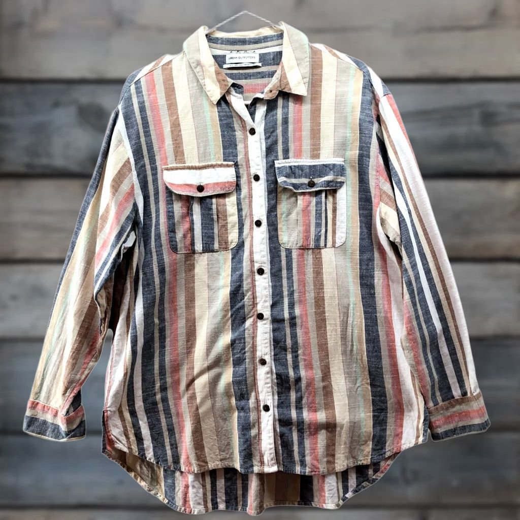 Urban Outfitters VINTAGE Urban Outfitters Button-Down Shirt Mens S Striped Beige Long Sleeve Cotton Shirt Size US S / EU 44-46 / 1 - 1 Thumbnail