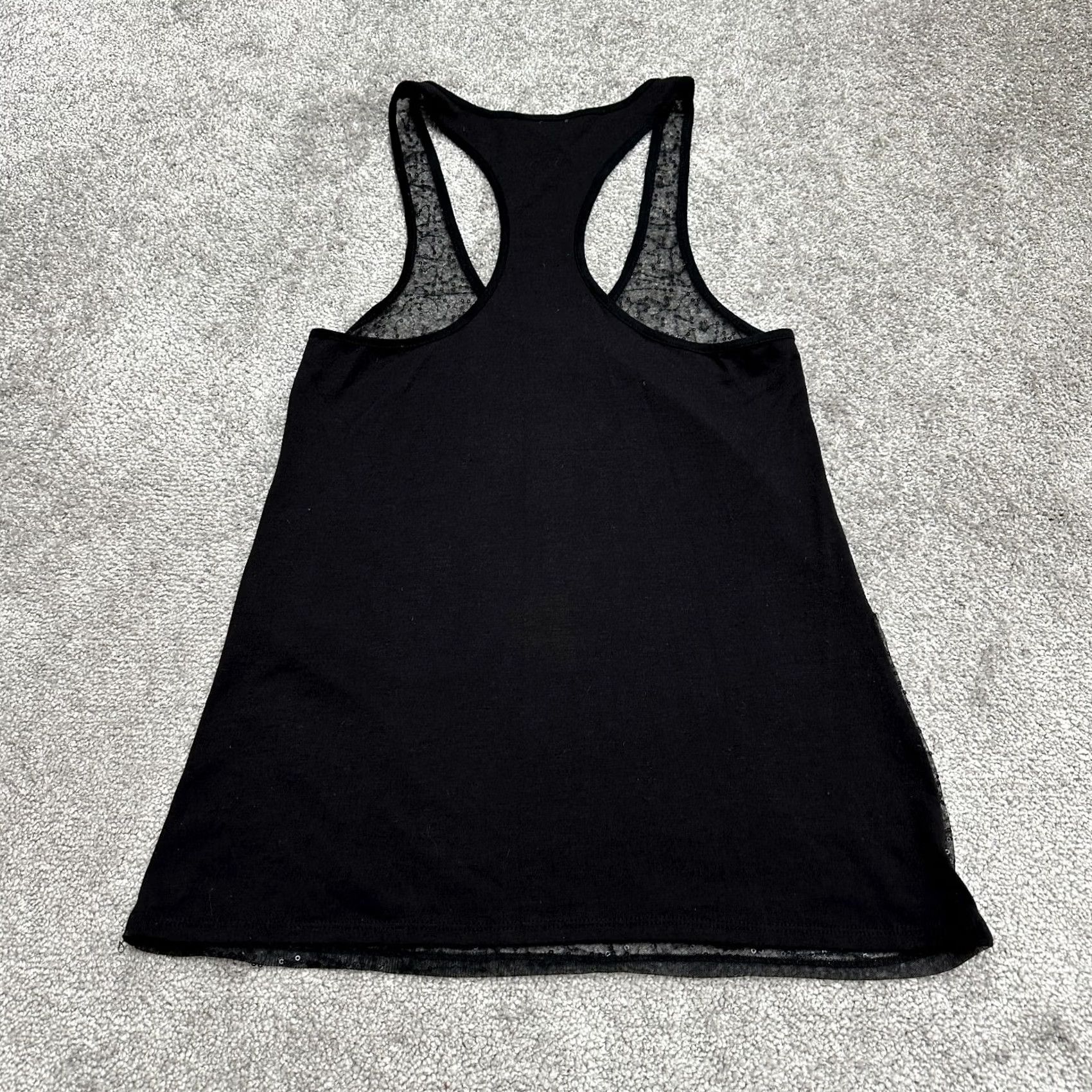 AQUA Aqua Black Sequin Sheer Tank Top Womens Small Racerback Casual Size S / US 4 / IT 40 - 2 Thumbnail