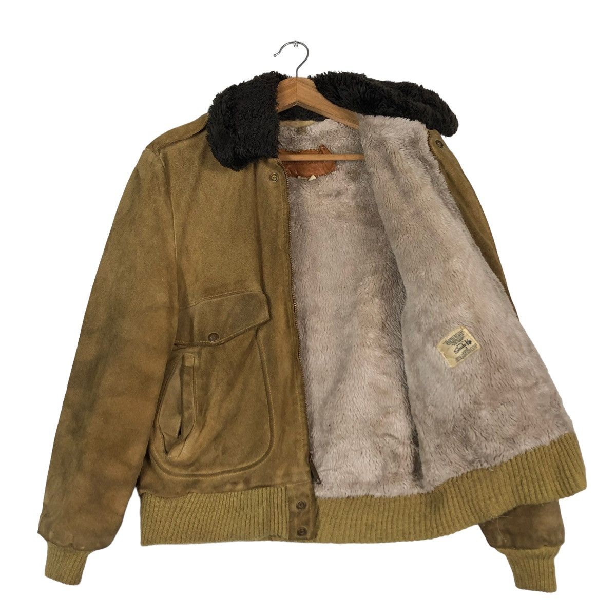 Genuine Leather 🔥TRUE VINTAGE 70’s WILLIAM BARRY USA SHERPA LINING MILITARY Size US M / EU 48-50 / 2 - 9 Thumbnail