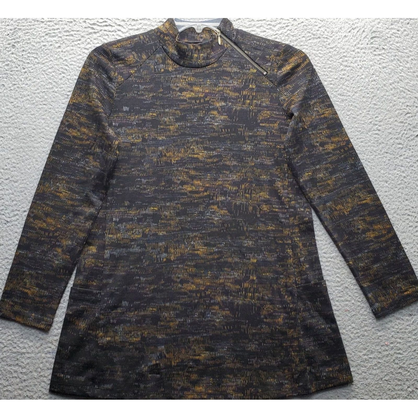 Vintage Susan Graver Weekend Tunic Top Womens XS Multi Geo Print Asymmetrical 1/4 Zip Shirt Size XS / US 0-2 / IT 36-38 - 2 Thumbnail