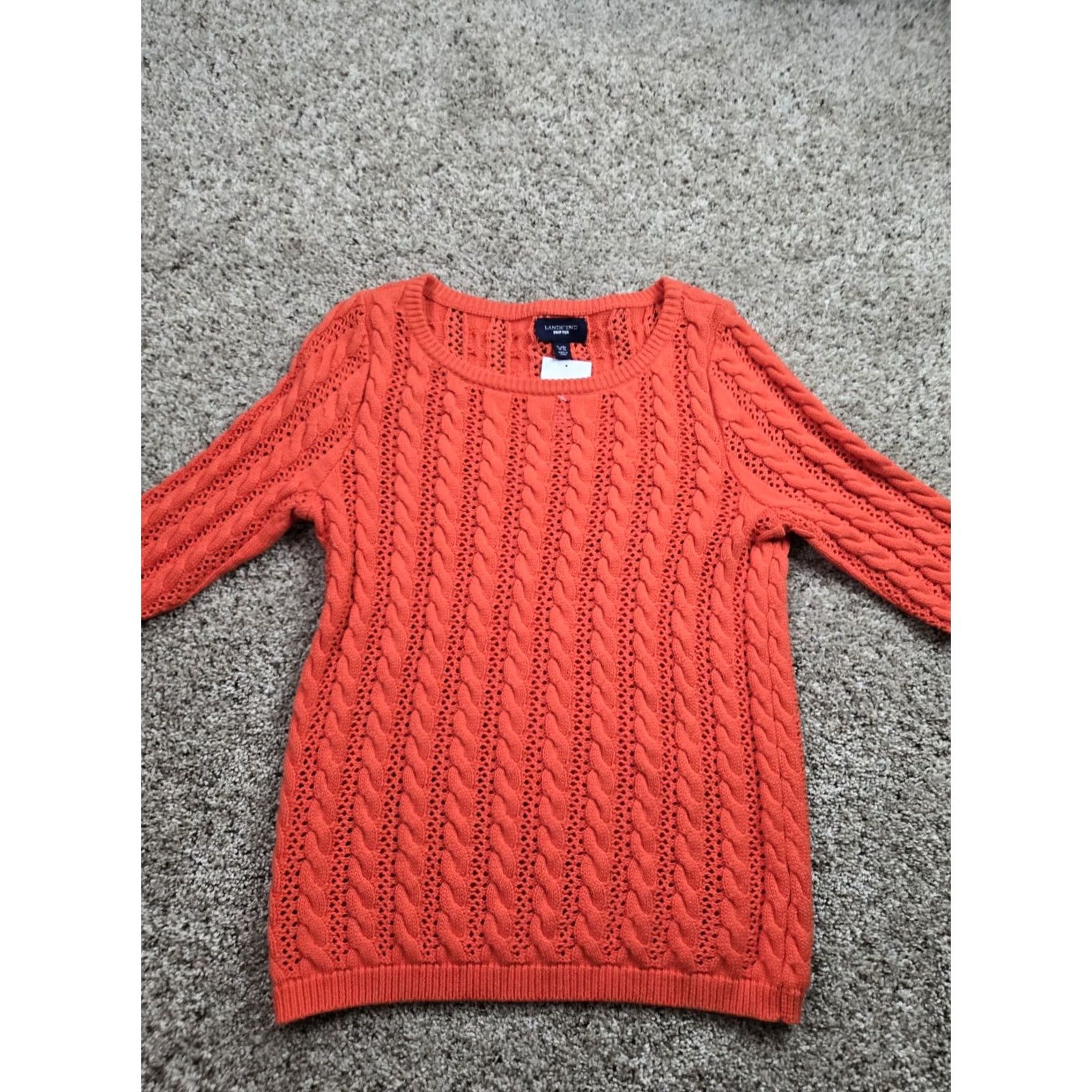 Lands' End Lands' End Drifter Sweater Womens Large Orange Cable Knit Long Sleeve Crew Neck Pullover Wool Cotton Nylon Knit Classic Lace Optional Size L / US 10 / IT 46 - 3 Thumbnail